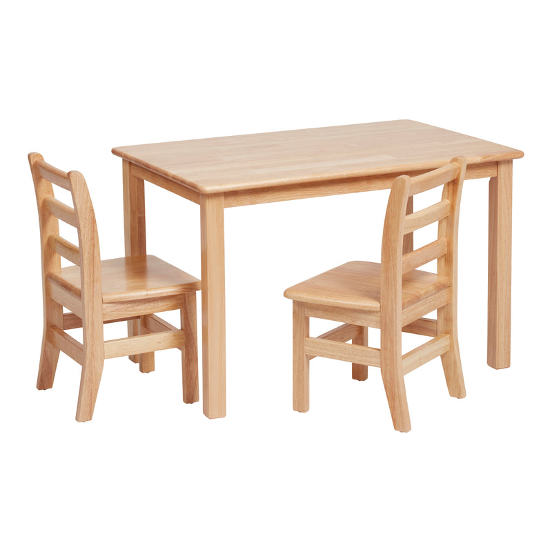 24in x 36in Hardwood Table and Chairs, 12in Seat Height, Kids Furniture, Natural, 3-Piece