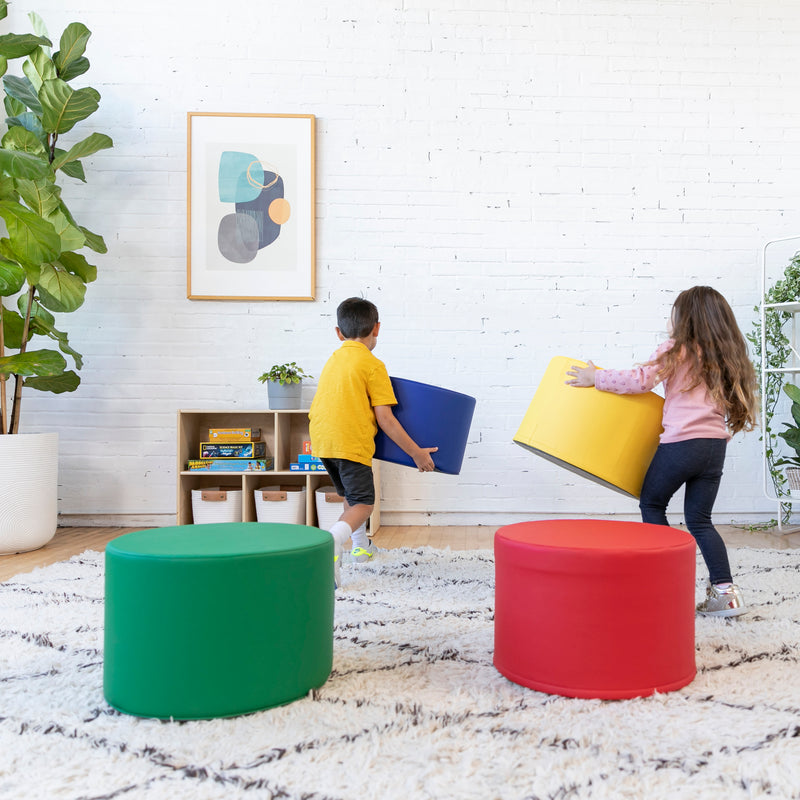 Round Ottoman, Colorful Flexible Foam Seat, 12in Seat Height, 4-Piece