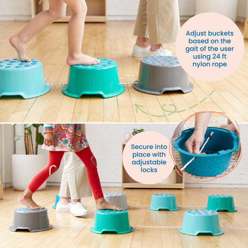 Stepping Buckets with Storage Carry Bag, Non-Skid Balance Stones