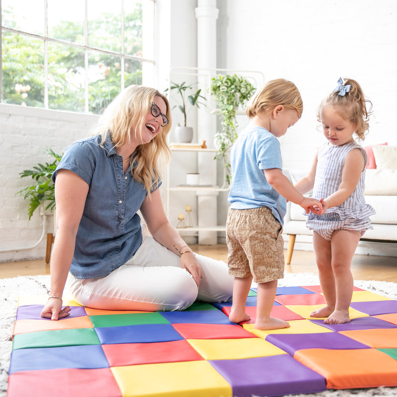 Patchwork Toddler Activity Mat, Folding Tummy Time Foam Playmat