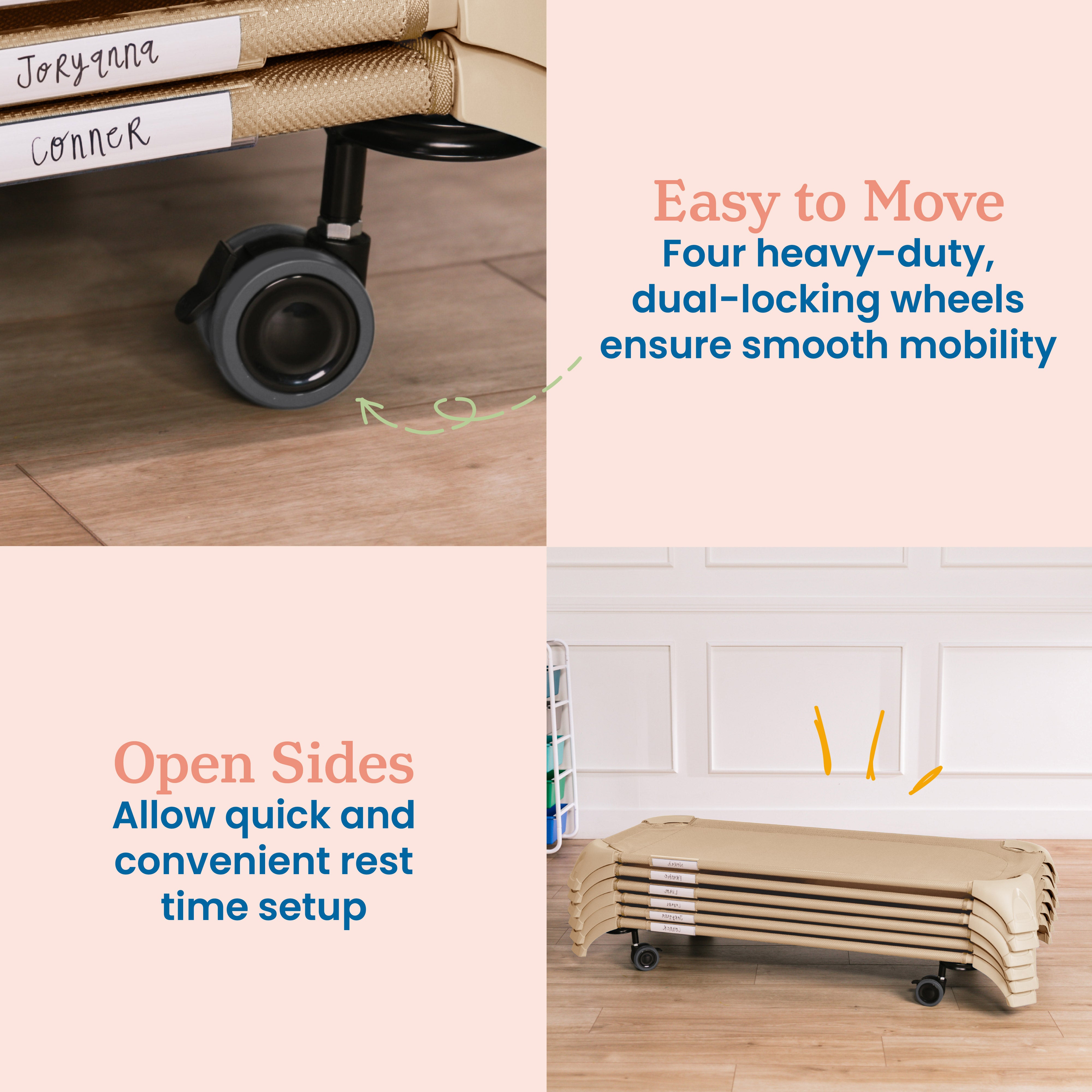 Stackable Cozy Cots with Universal Cot Trolley, 6-Pack