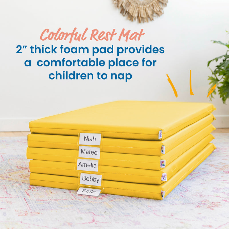 Rainbow Rest Nap Mats, Clear Name Tag Holder, 2in Thick - 5-Pack