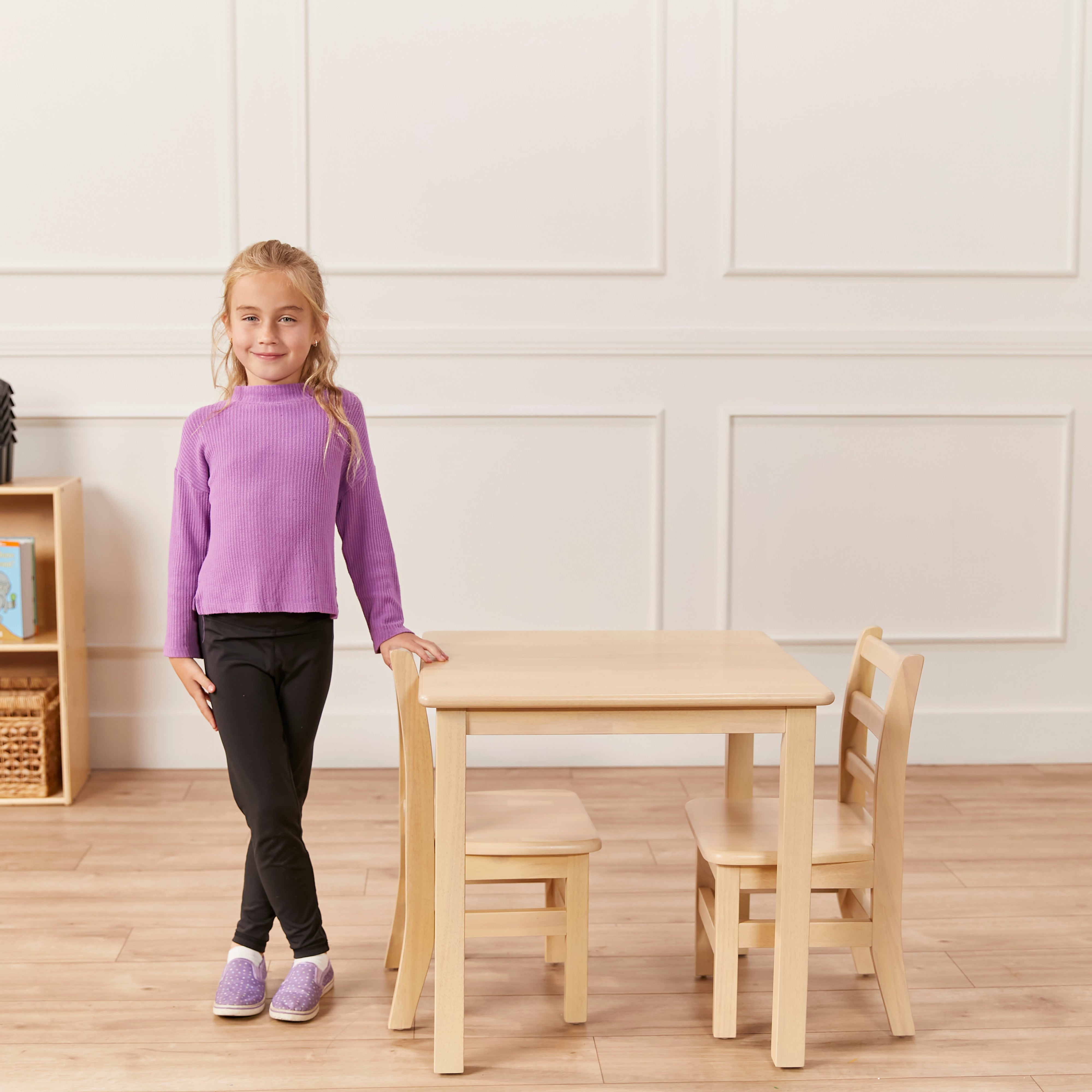 24in x 24in Hardwood Table and Chair Set, 12in Seat Height, 3-Piece