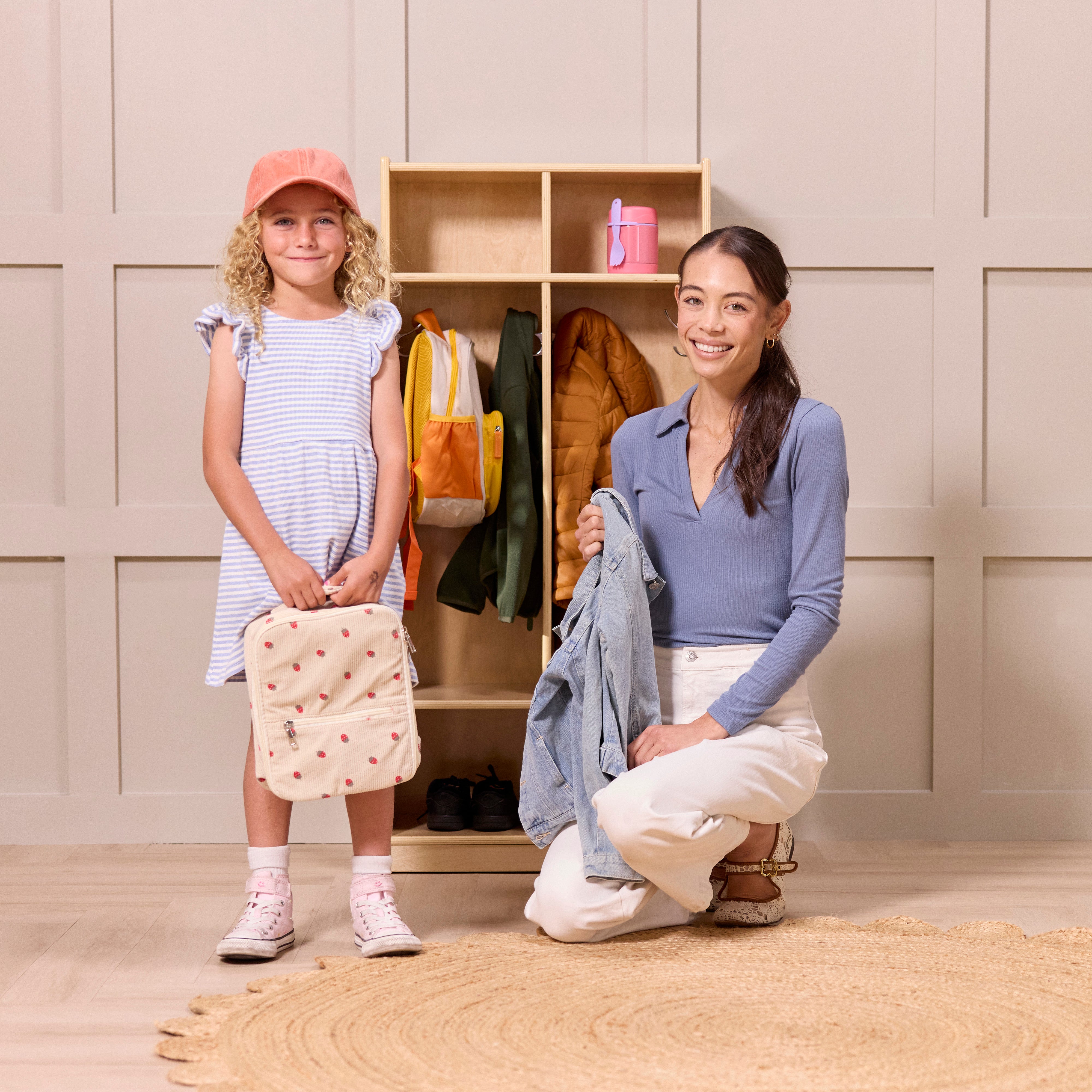 2-Section Cubby Storage Coat Locker with Bench