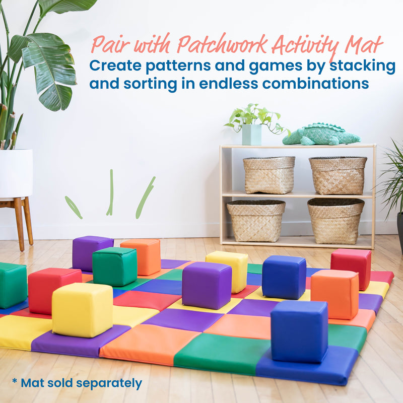 Patchwork Toddler Foam Blocks, Colorful Building Blocks, 12-Piece