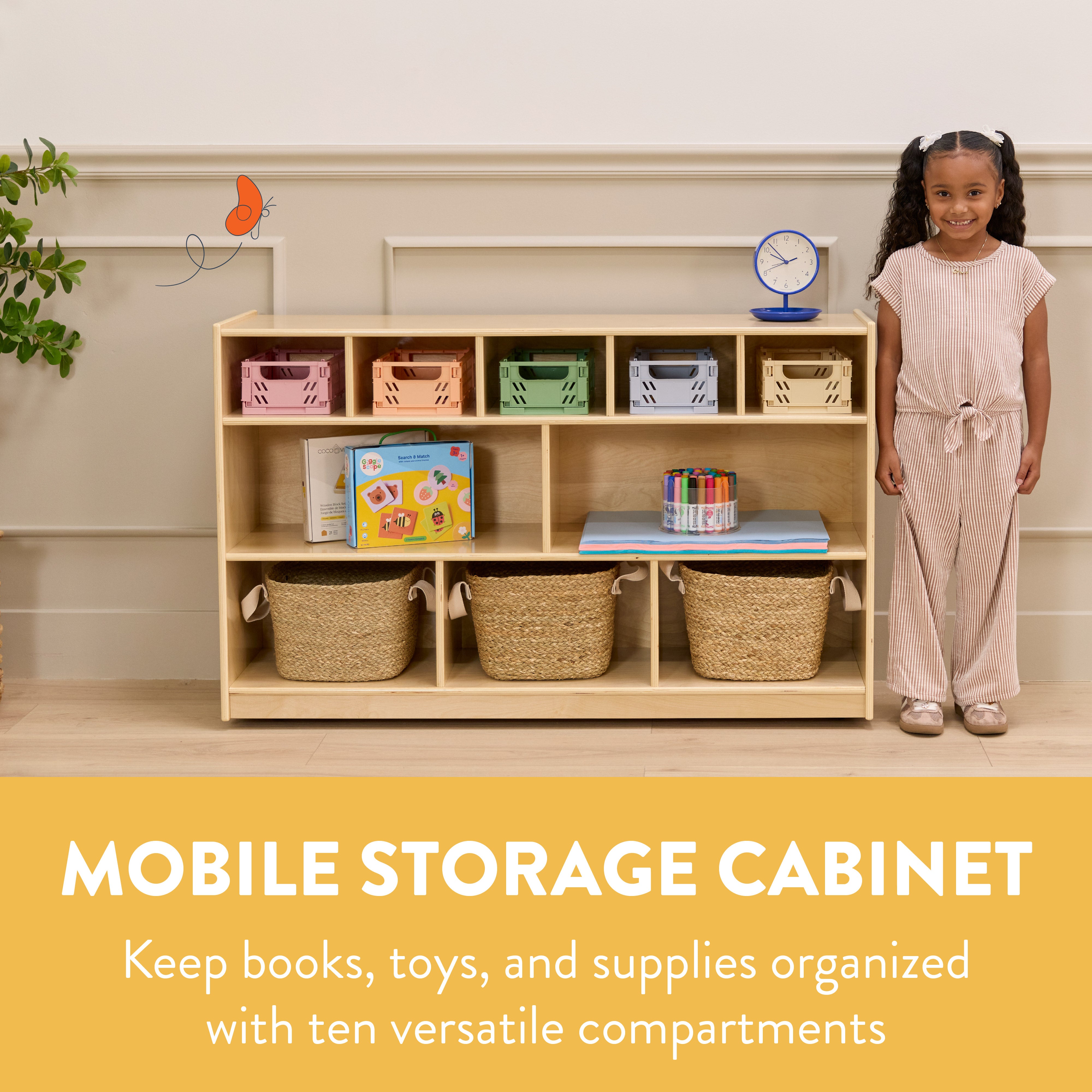 10-Compartment Mobile Cubby Storage Cabinet