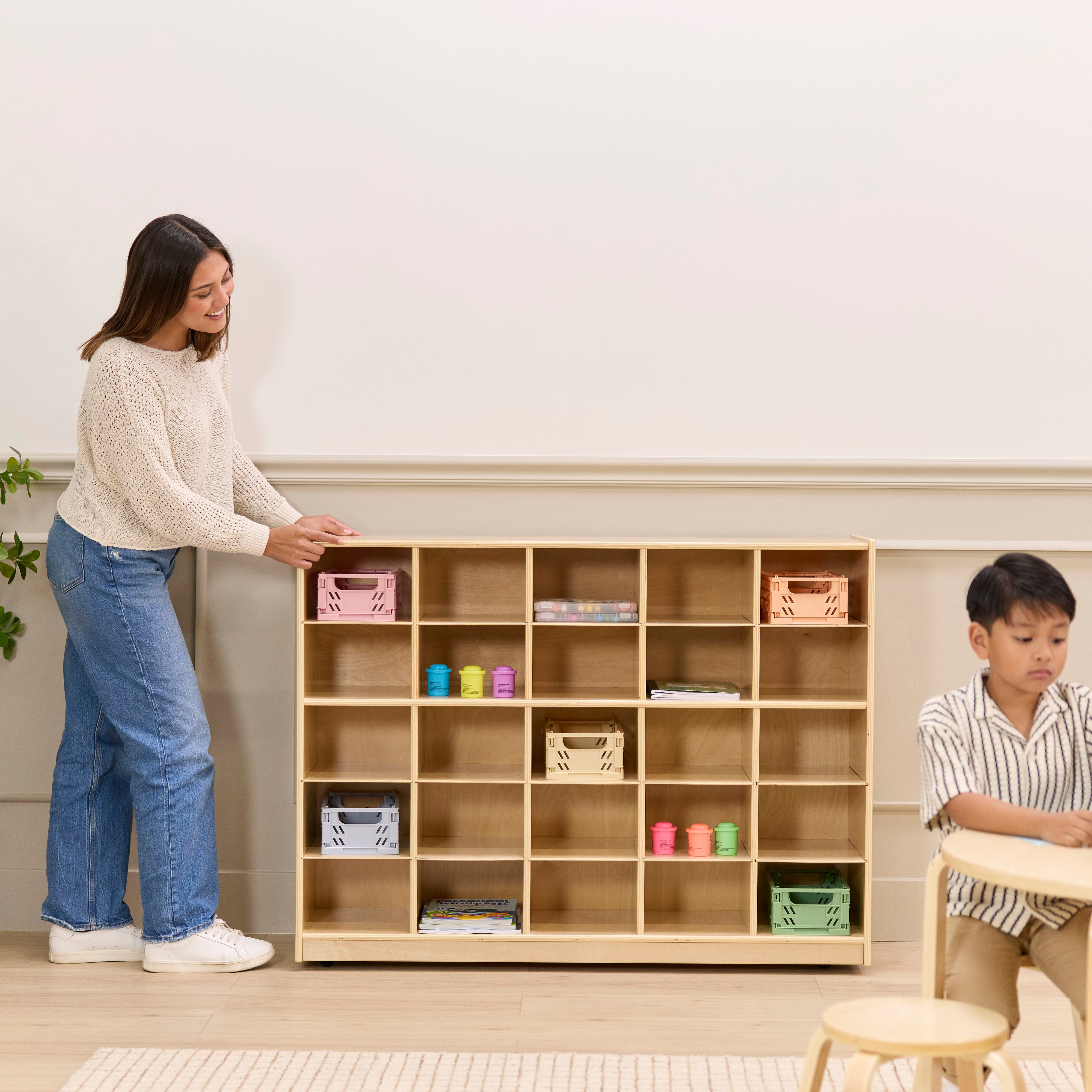 25-Compartment Mobile Cubby Storage Cabinet, 5x5