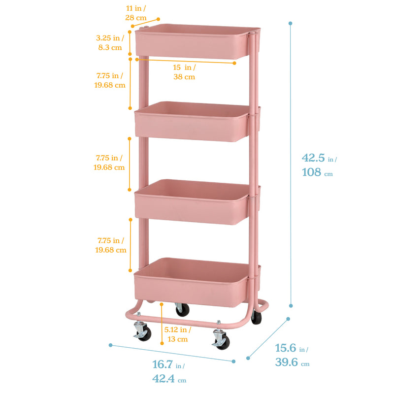 4-Tier Metal Rolling Utility Cart, Mobile Storage Organizer