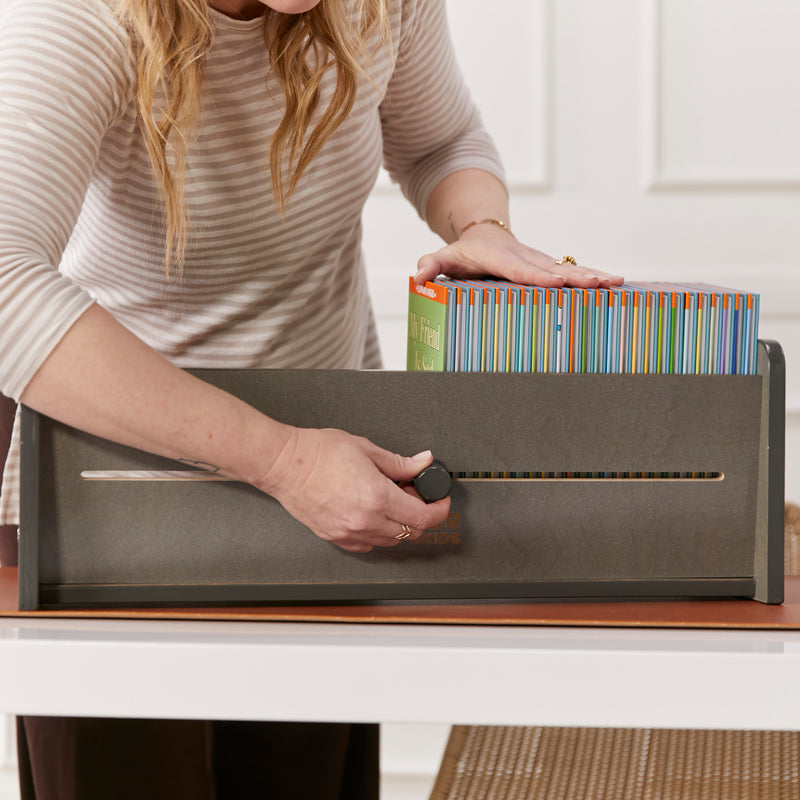 Tabletop Book Display, Library Storage Organizer with Adjustable Book Stop