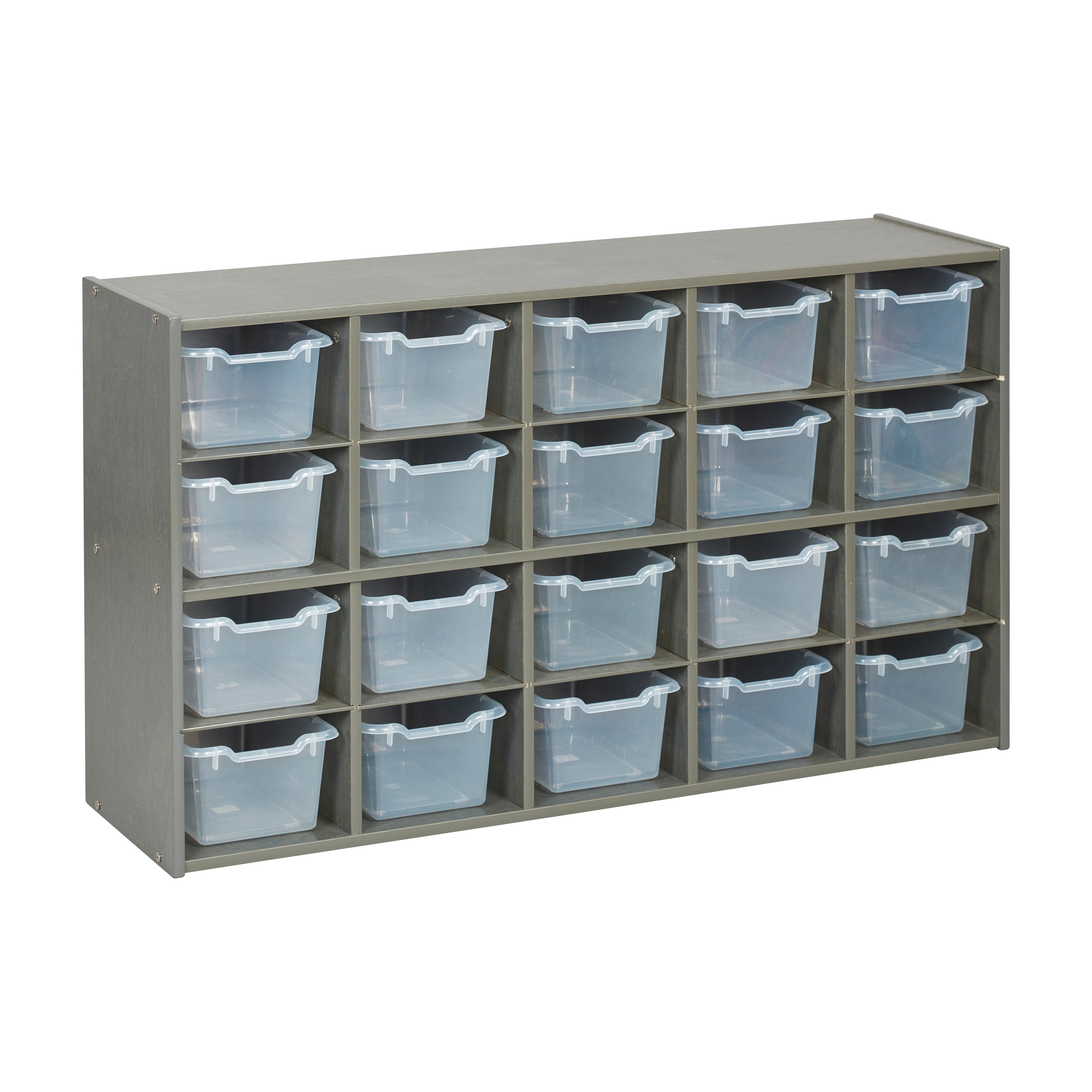 Streamline 20 Cubby Tray Storage Cabinet with Scoop Front Storage Bins, 4x5, Grey Wash