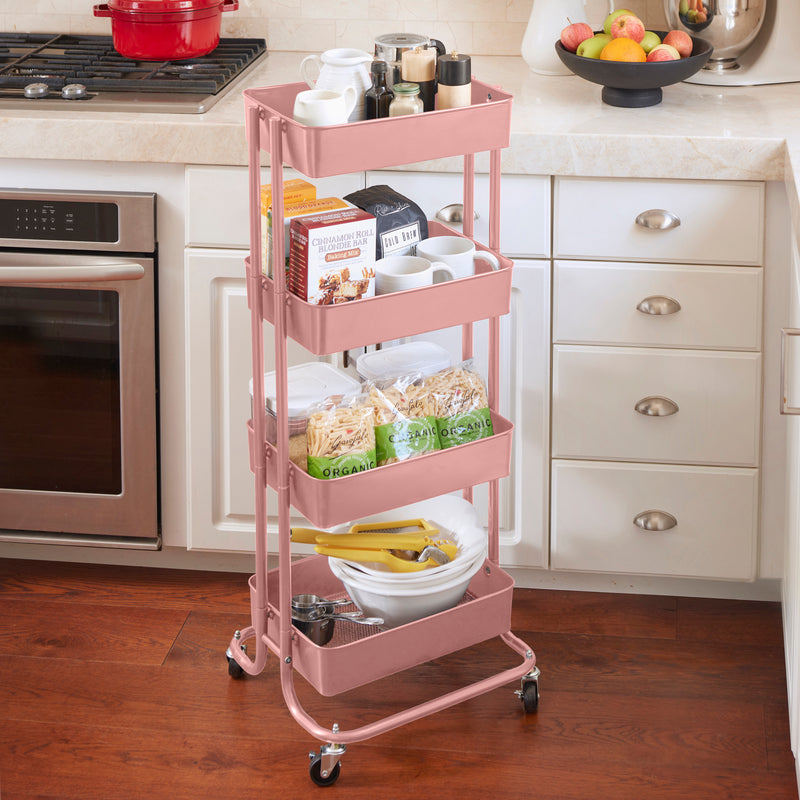 4-Tier Metal Rolling Utility Cart, Mobile Storage Organizer