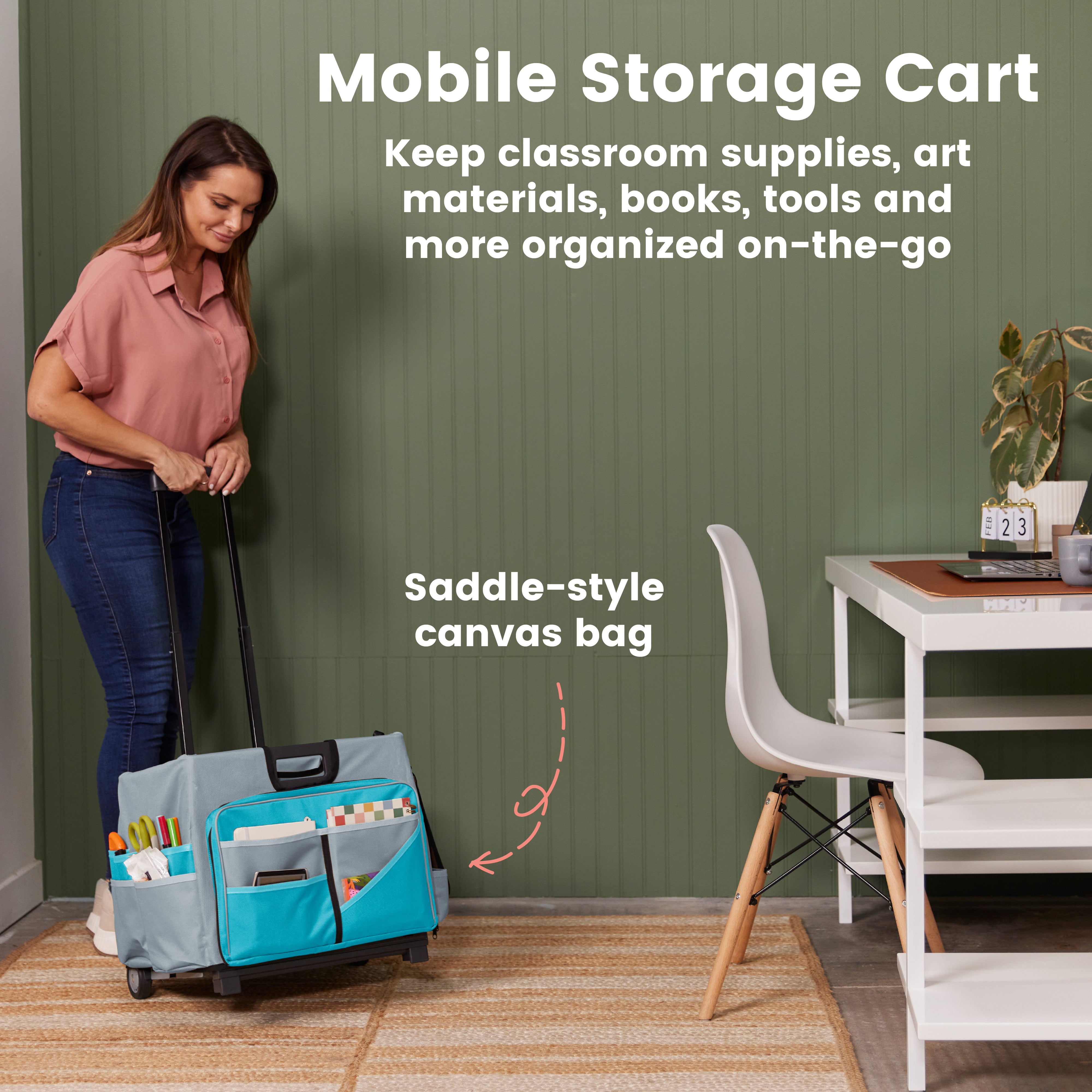 Universal Rolling Cart with Canvas Organizer Bag, Mobile Storage