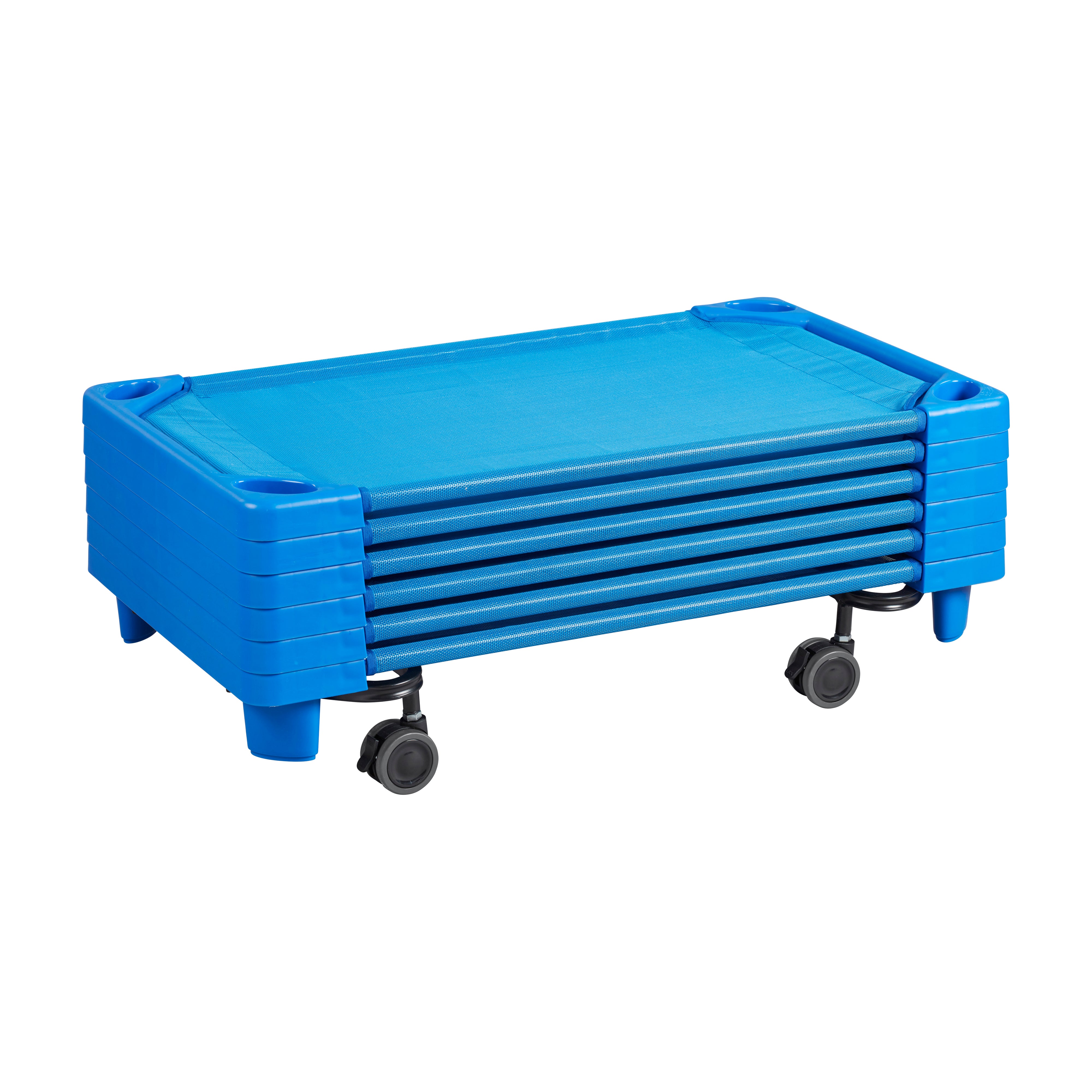 Stackable Kiddie Cots with Universal Cot Trolley, Toddler Size, Ready-to-Assemble, 6-Pack