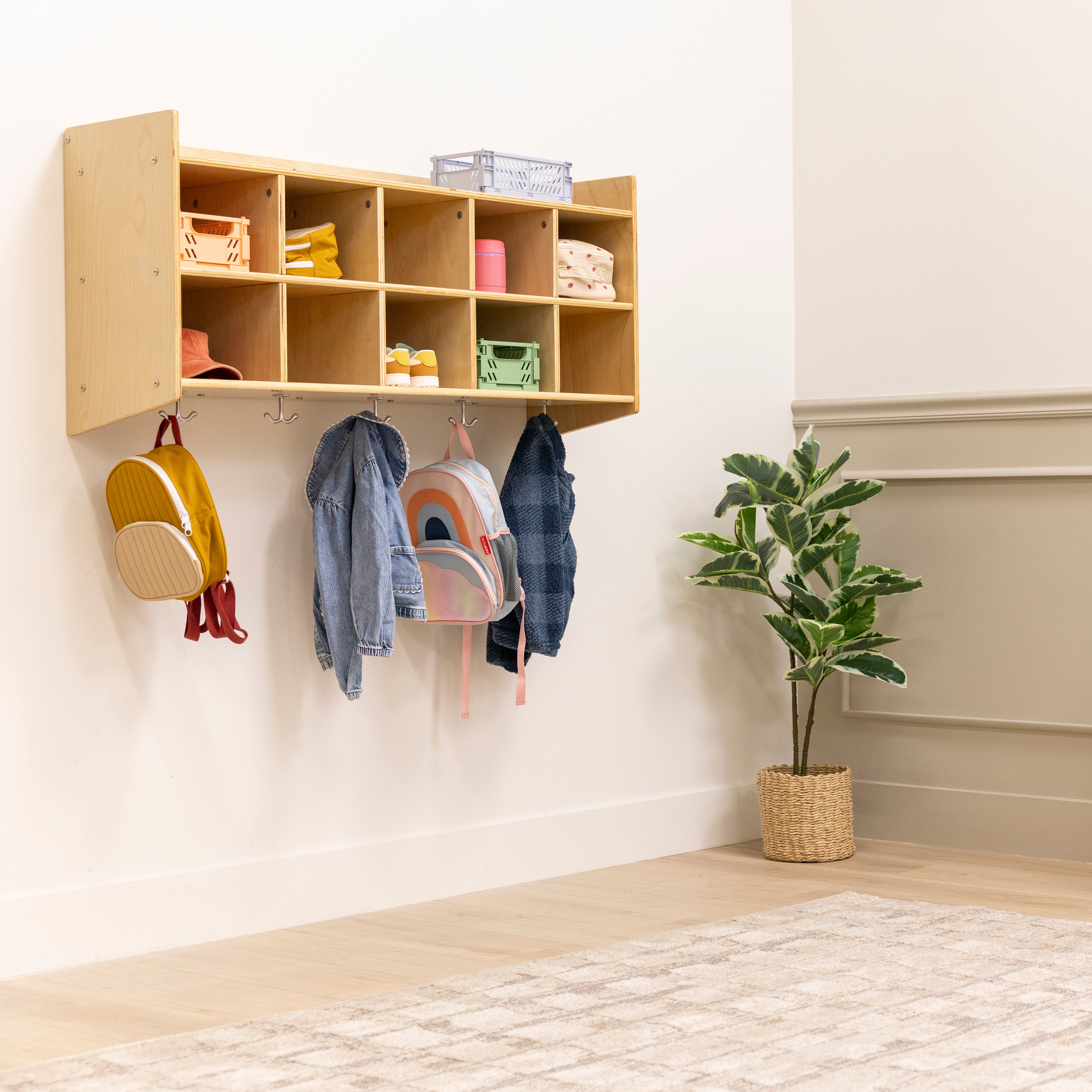 10-Section Wall Mount Coat Locker with Shelf