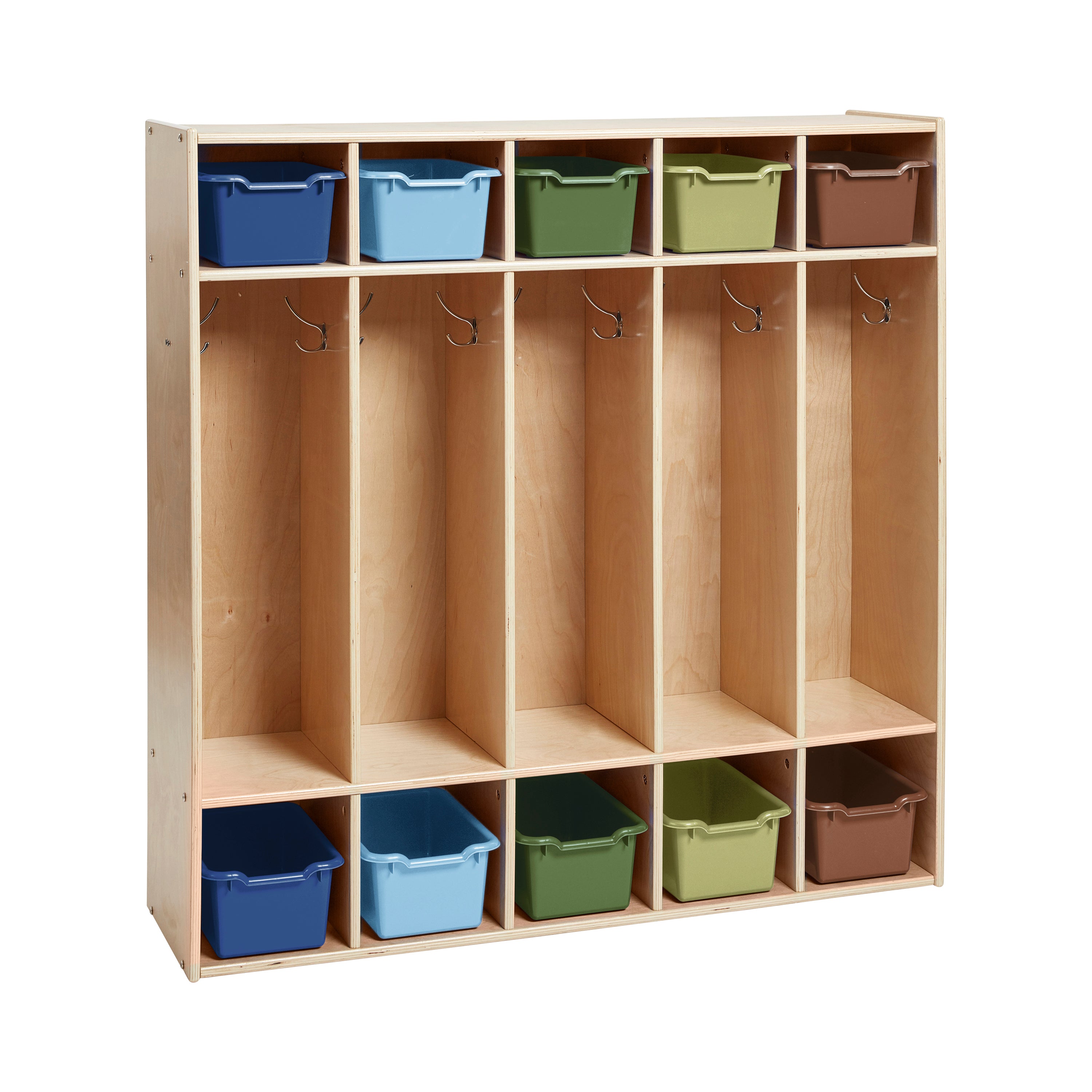 Streamline 5-Section Coat Locker with Scoop Front Storage Bins, Natural, Classroom Furniture