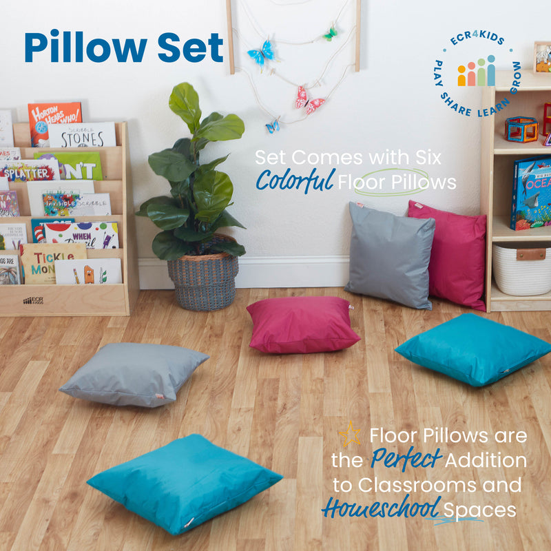 Floor Pillow Set, Colorful Flexible Seating Cushions, 17in x 17in, 6-Piece