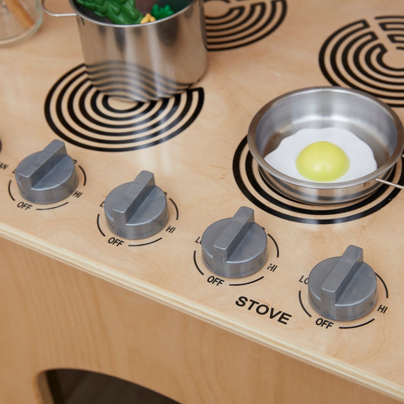 ECR4Kids 4-in-1 Kitchen, Sink, Stove, Oven, Microwave and Storage, Play Kitchen, Natural