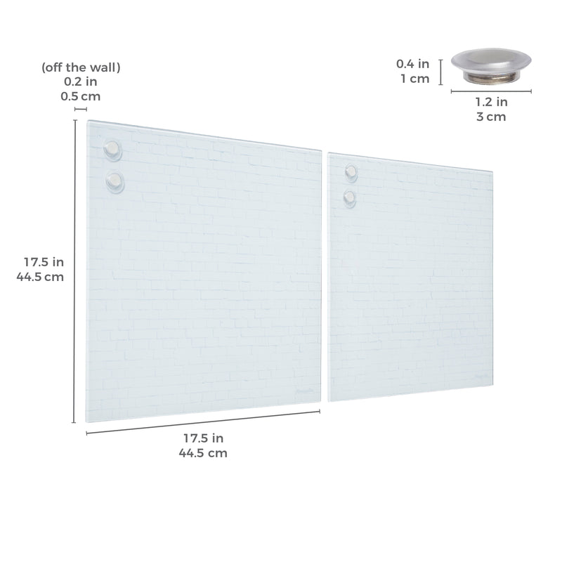 Magnetic Dry-Erase Glass Board with Magnets, 17.5in x 17.5in, Wall-Mounted Whiteboard, 2-Pack