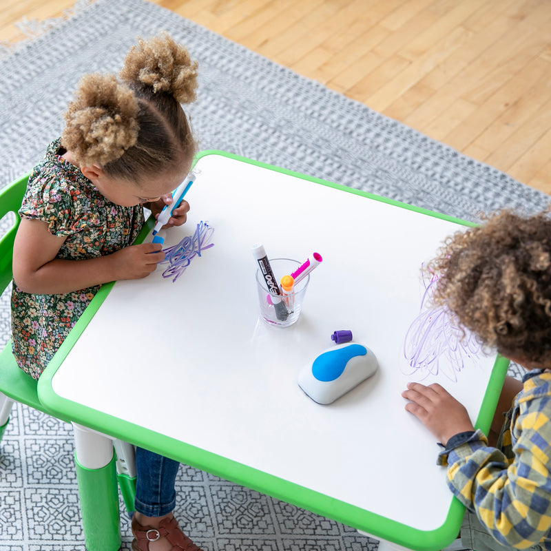 Square Dry-Erase Activity Table and 2 Adjustable Height Plastic Chairs, 3-Piece