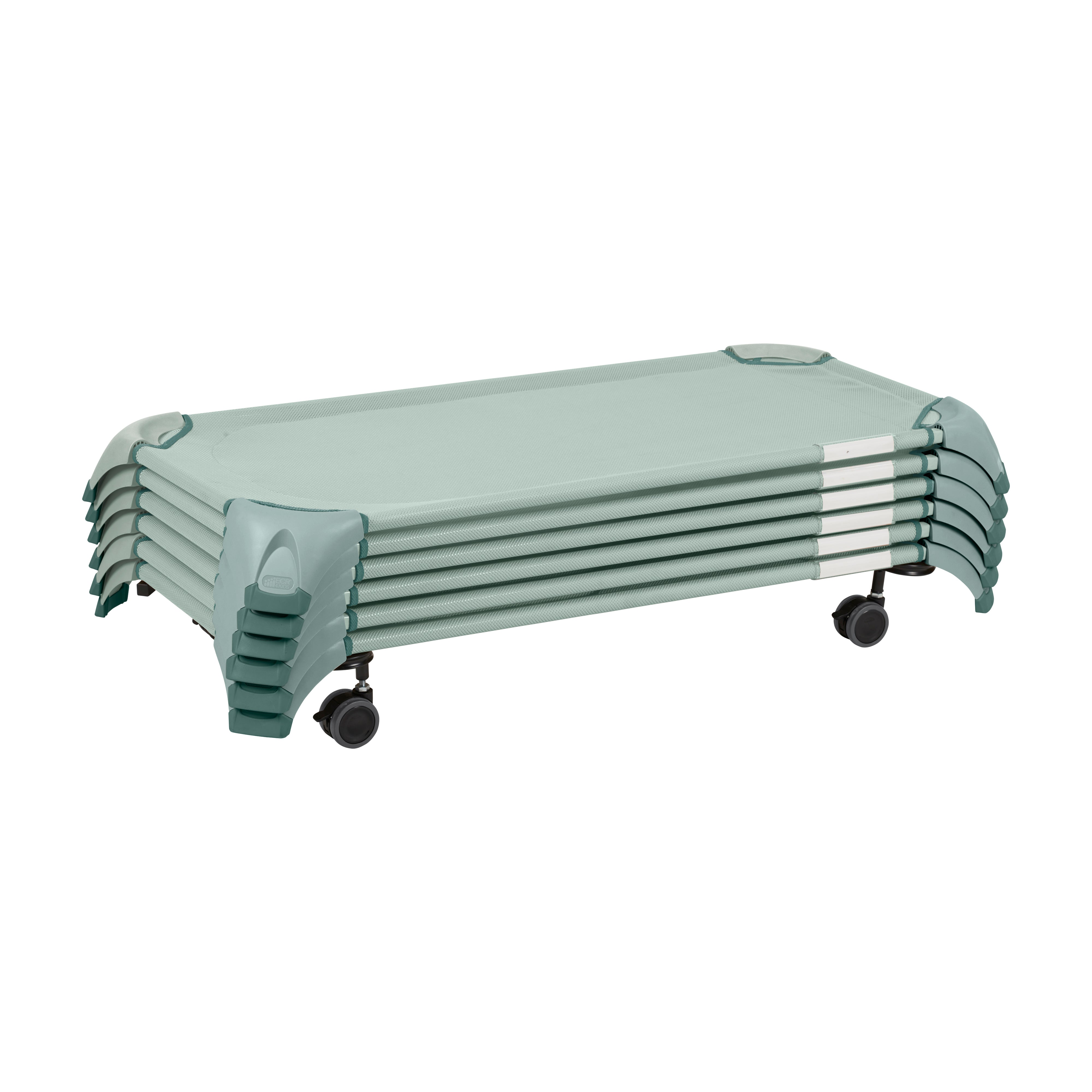 Stackable Cozy Cots with Universal Cot Trolley, 6-Pack