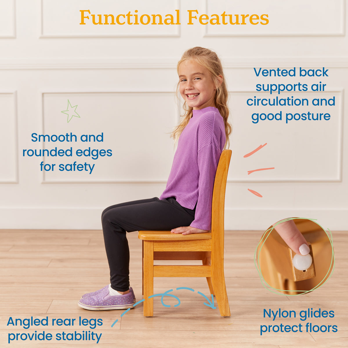 30in x 48in Rectangular Hardwood Table and Four Chairs, 12in Seat Height, 5-Piece