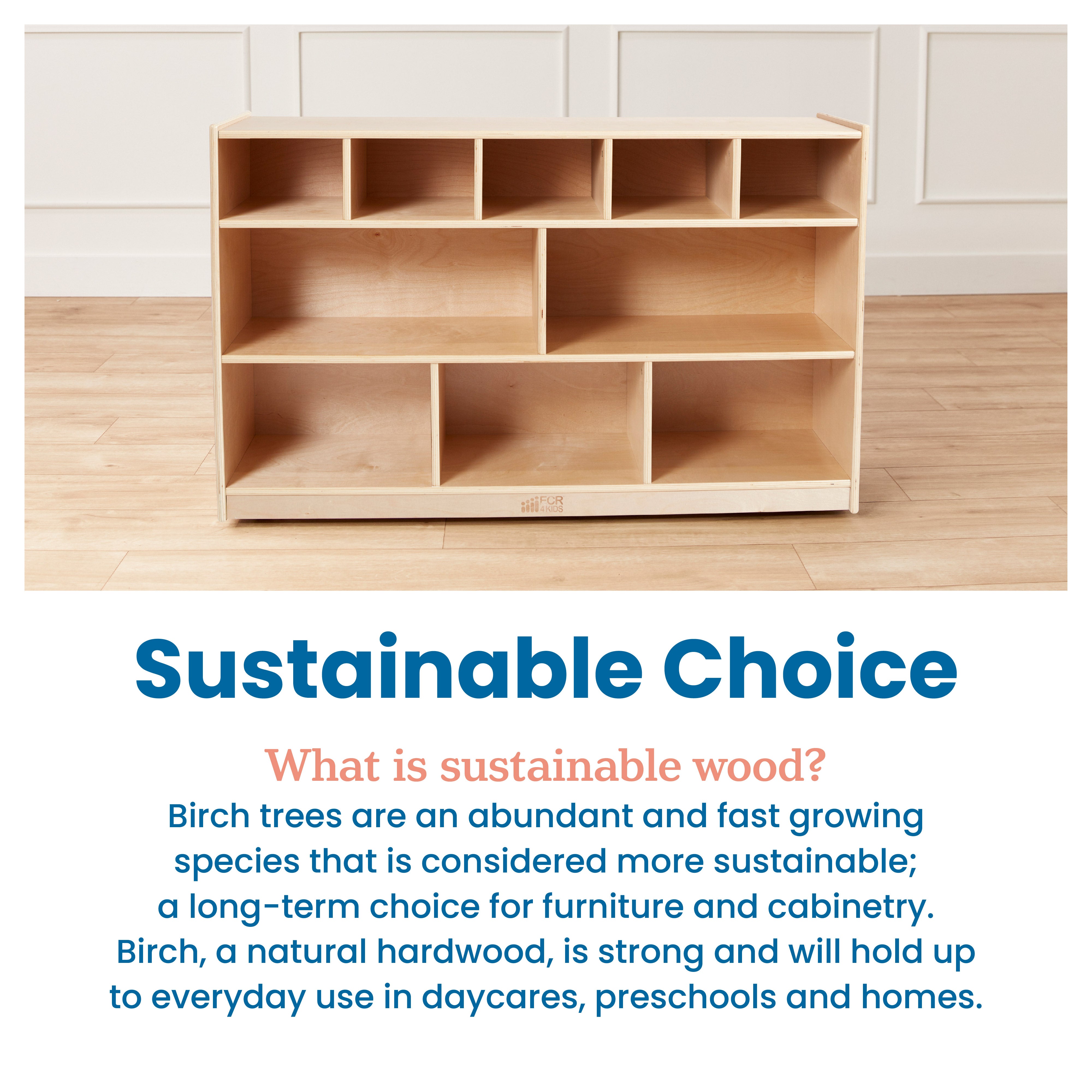 5+5 Mobile Storage and Tray Cabinet with 5 Scoop Front Bins, Natural