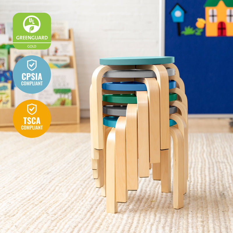 ECR4Kids Bentwood Stacking Stools for Kids, Flexible Seating, 12" Height, 6-Piece