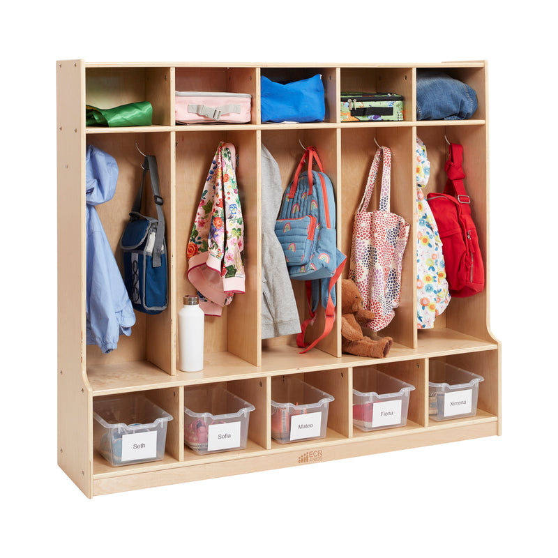 5-Section Coat Locker with Bench and 5 Scoop Front Storage Bins