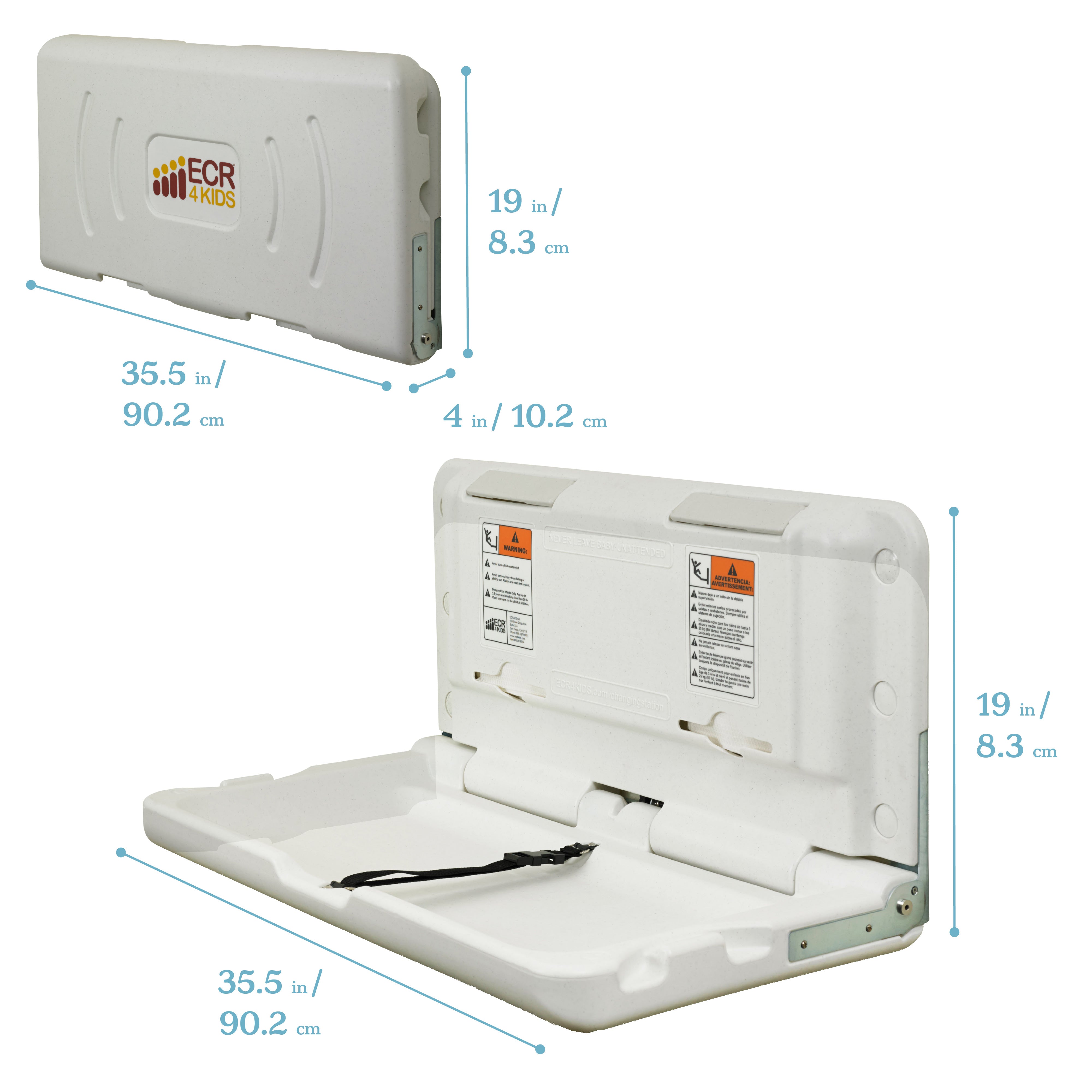 Horizontal Wall-Mounted Changing Station, Baby Changer, White Granite