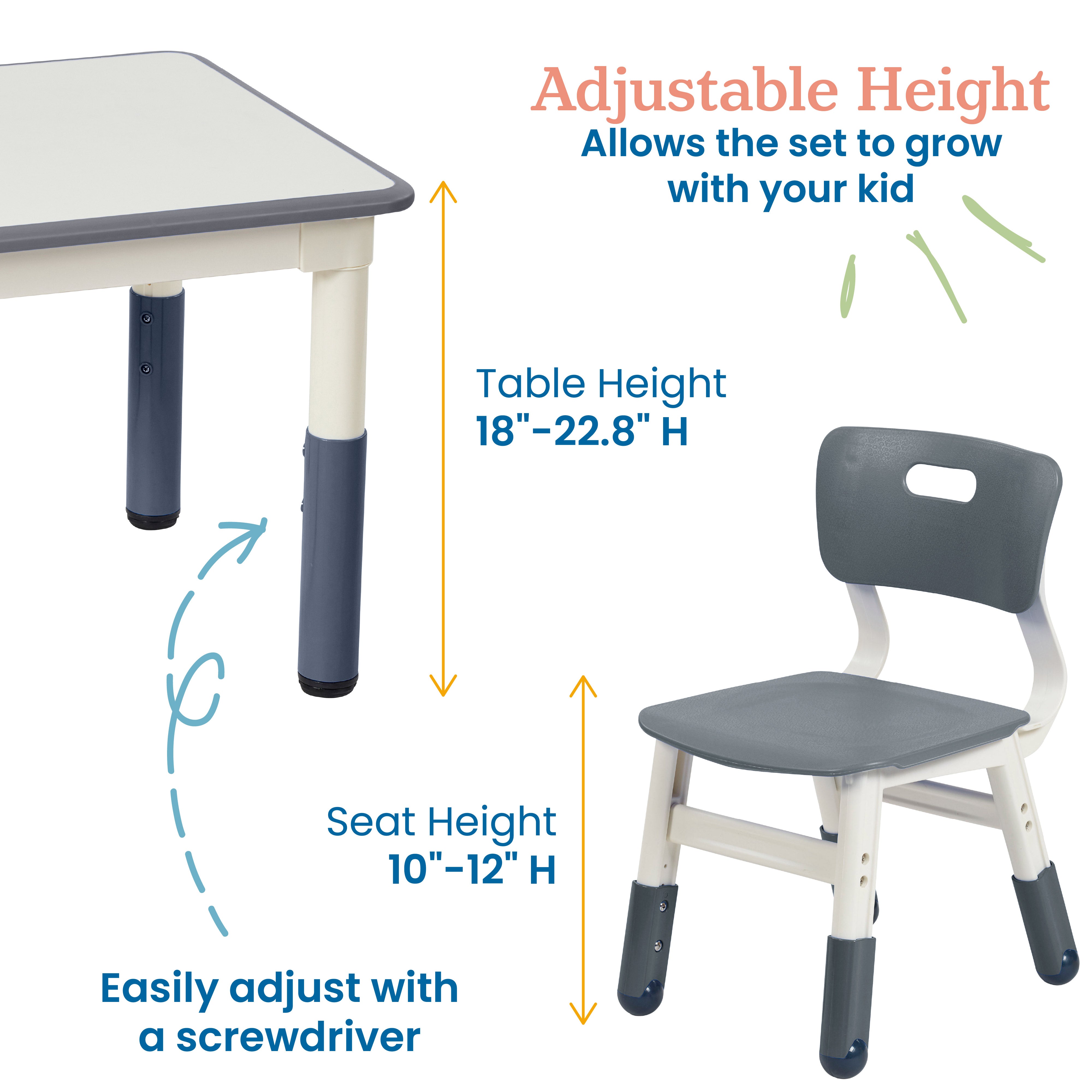 Dry-Erase Square Activity Table with Two Chairs, 3-Piece