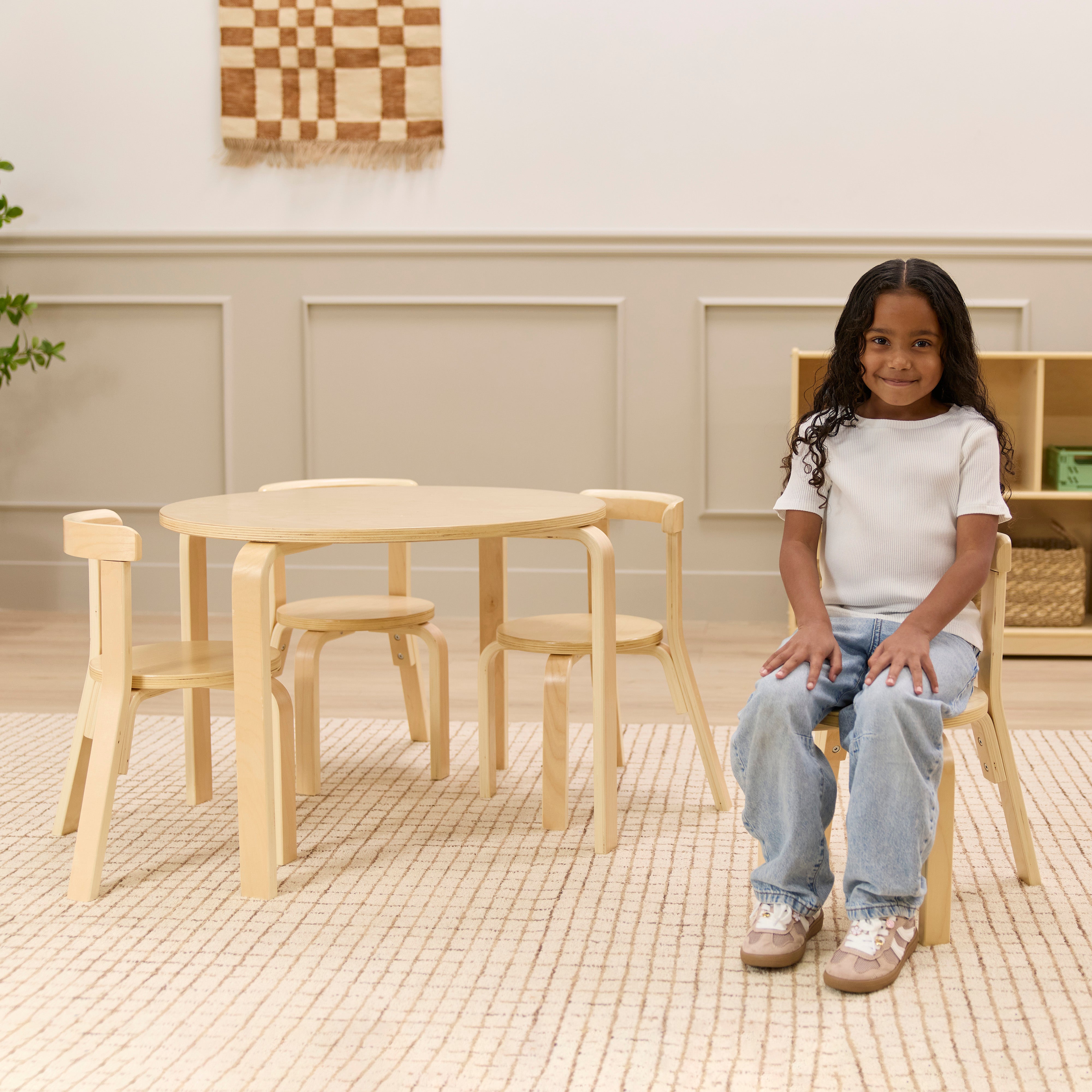 Bentwood Kids Table and Chairs Set, 5-Piece