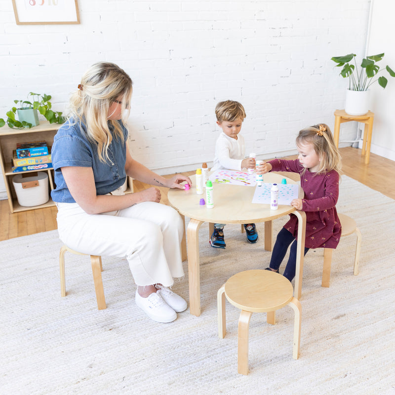 Bentwood Round Table and Stool Set, Kids Furniture, 5-Piece