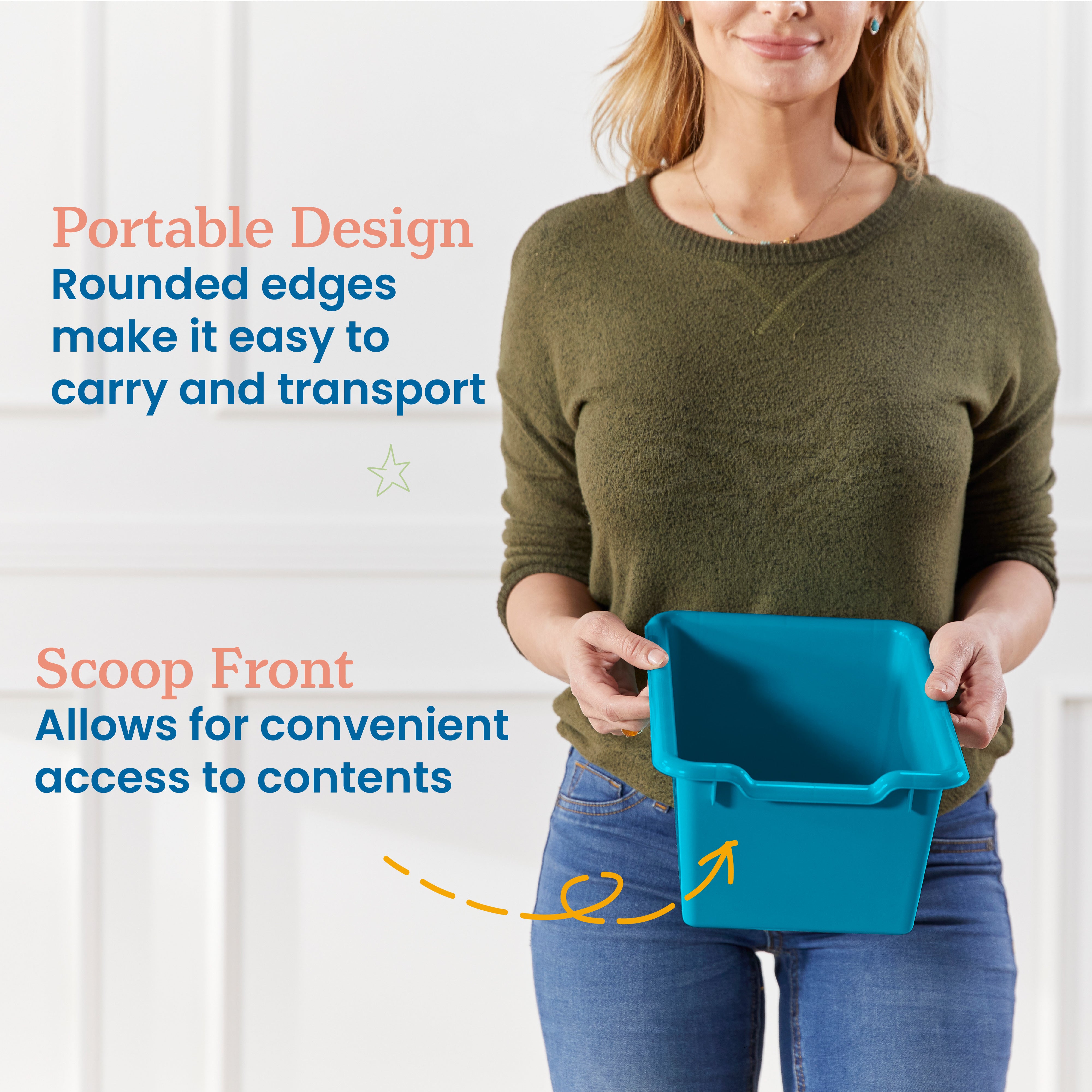 Streamline 12 Cubby Tray Cabinet with 15 Scoop Front Storage Bins, 3x4, White Wash