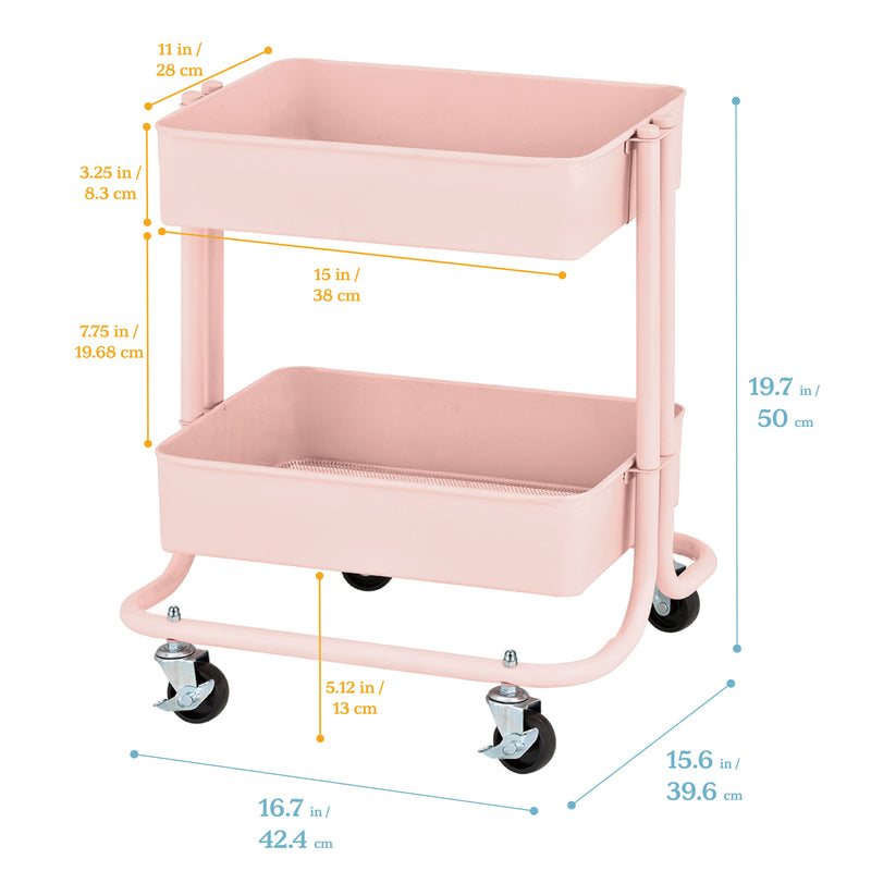 2-Tier Metal Rolling Utility Cart, Mobile Storage Organizer