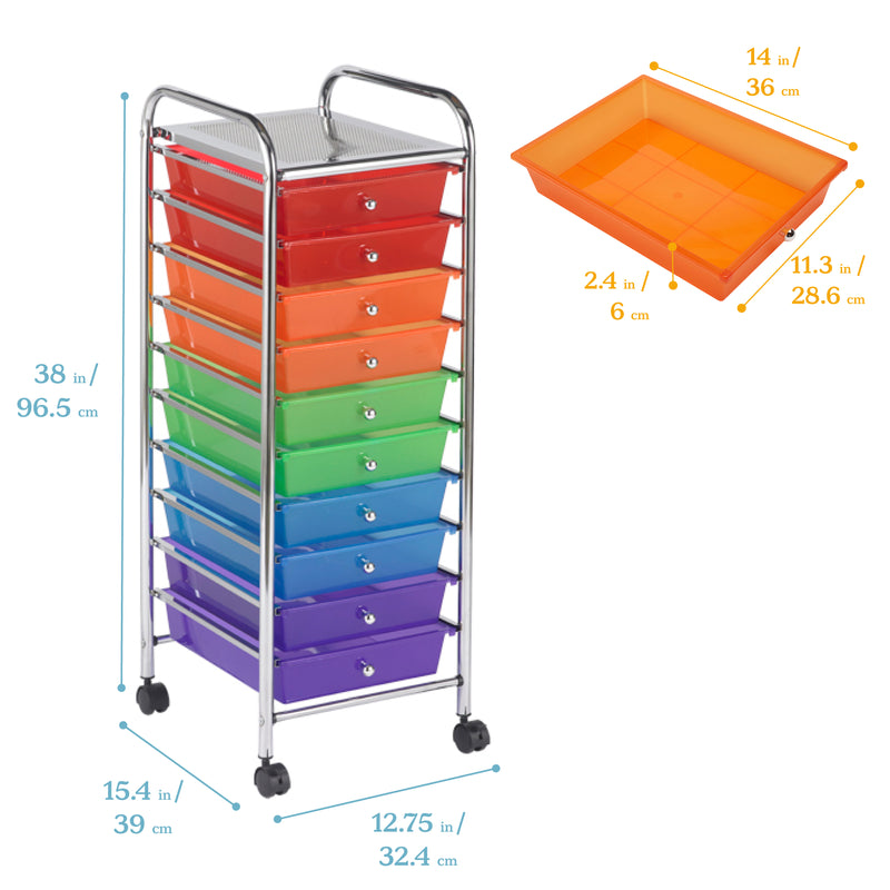  ELR-009-AS 10 Drawer Mobile Organizer - Assorted Dimensions