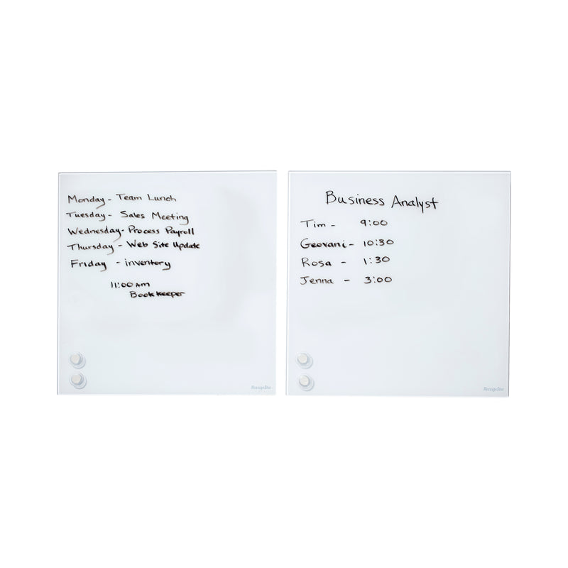 Magnetic Dry-Erase Glass Board with Magnets, 17.5in x 17.5in, Wall-Mounted Whiteboard, 2-Pack