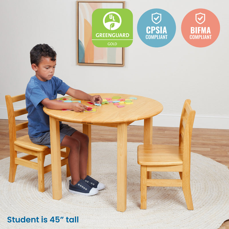 30in D Round Hardwood Table and Chair Set, 12in Seat Height, Kids Furniture