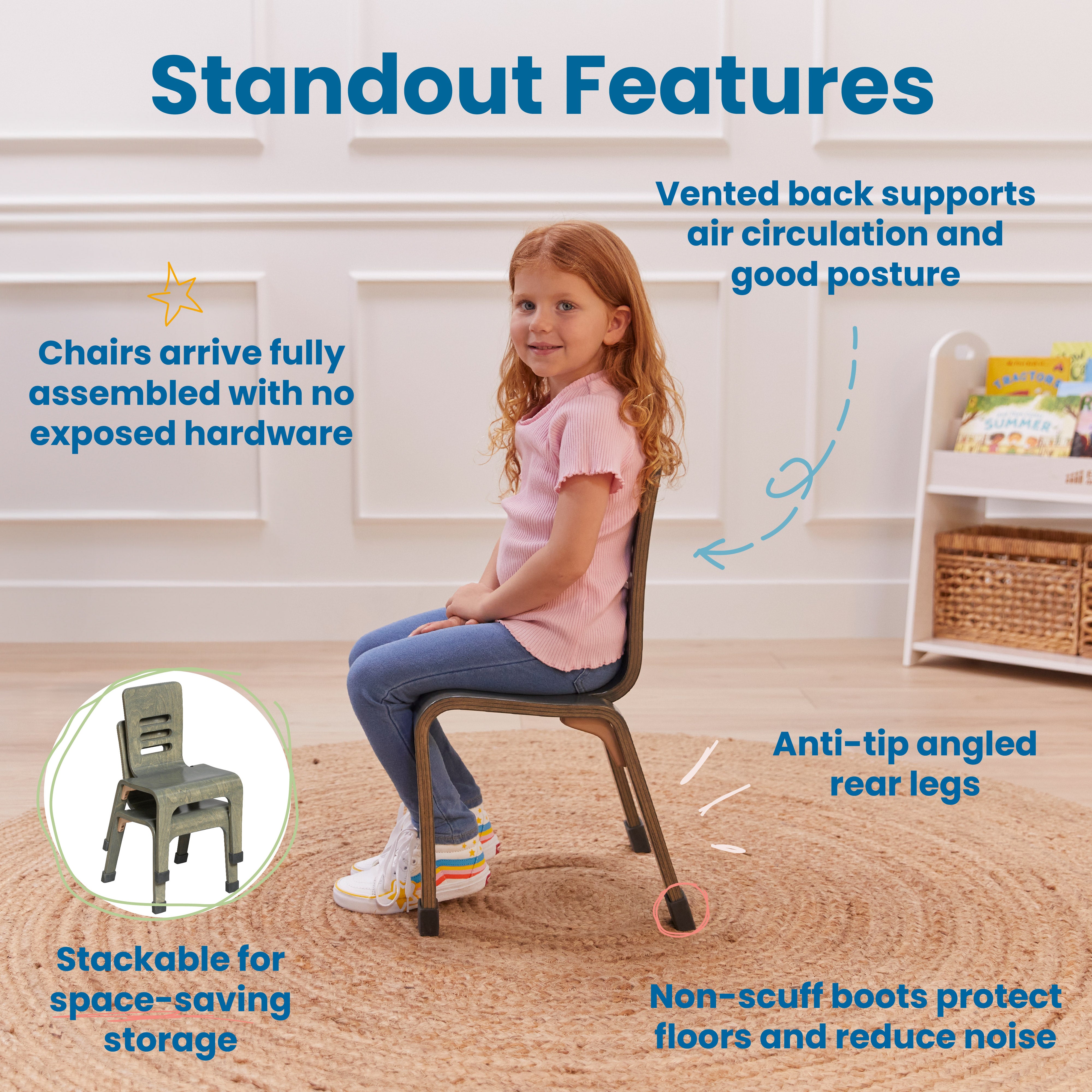 Bentwood Chair, 12in Seat Height, Stackable Seats, 2-Pack
