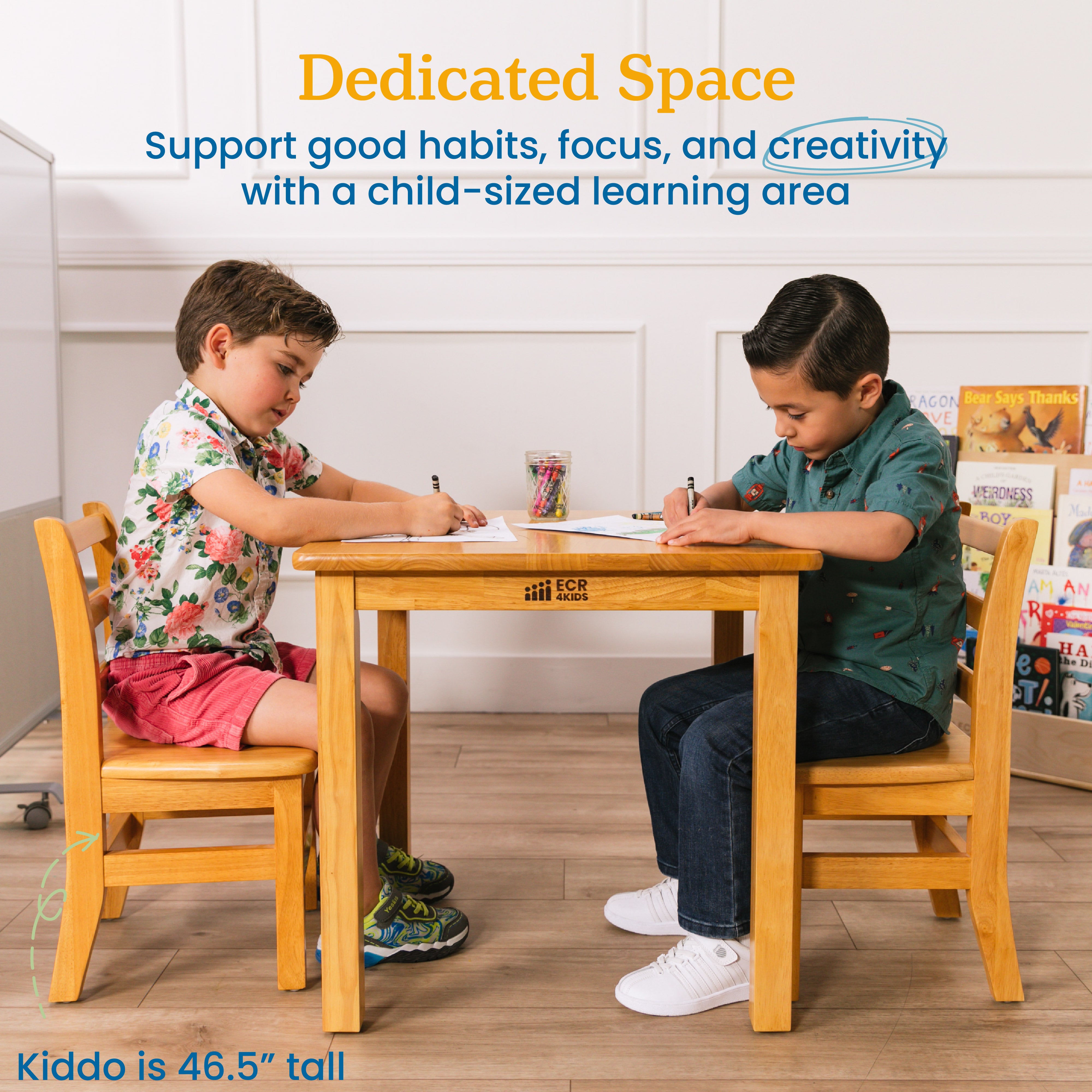 24in x 24in Hardwood Table and Chair Set, 12in Seat Height, Kids Furniture