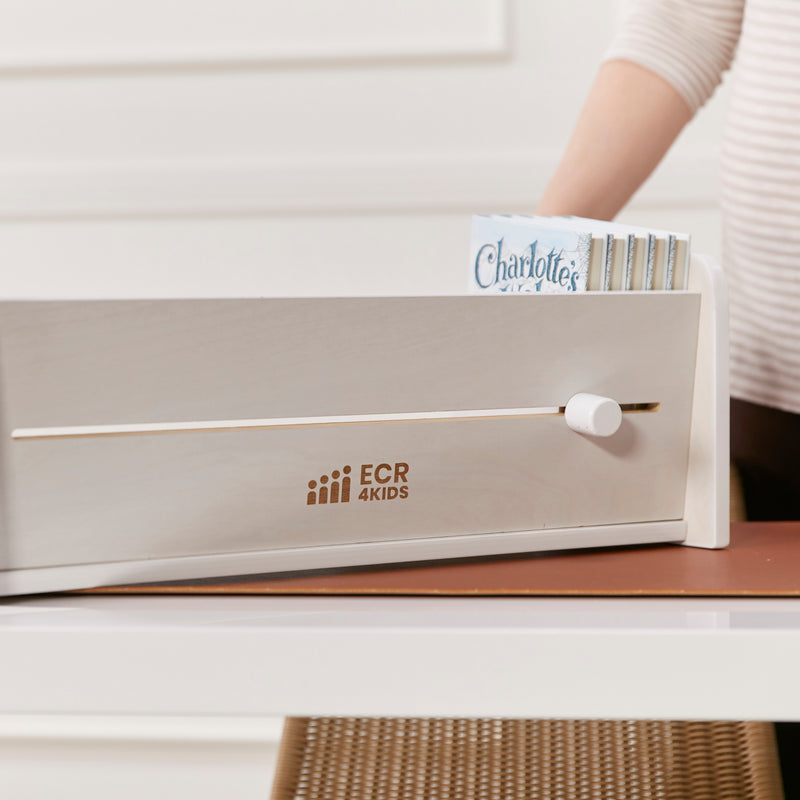 Tabletop Book Display, Library Storage Organizer with Adjustable Book Stop