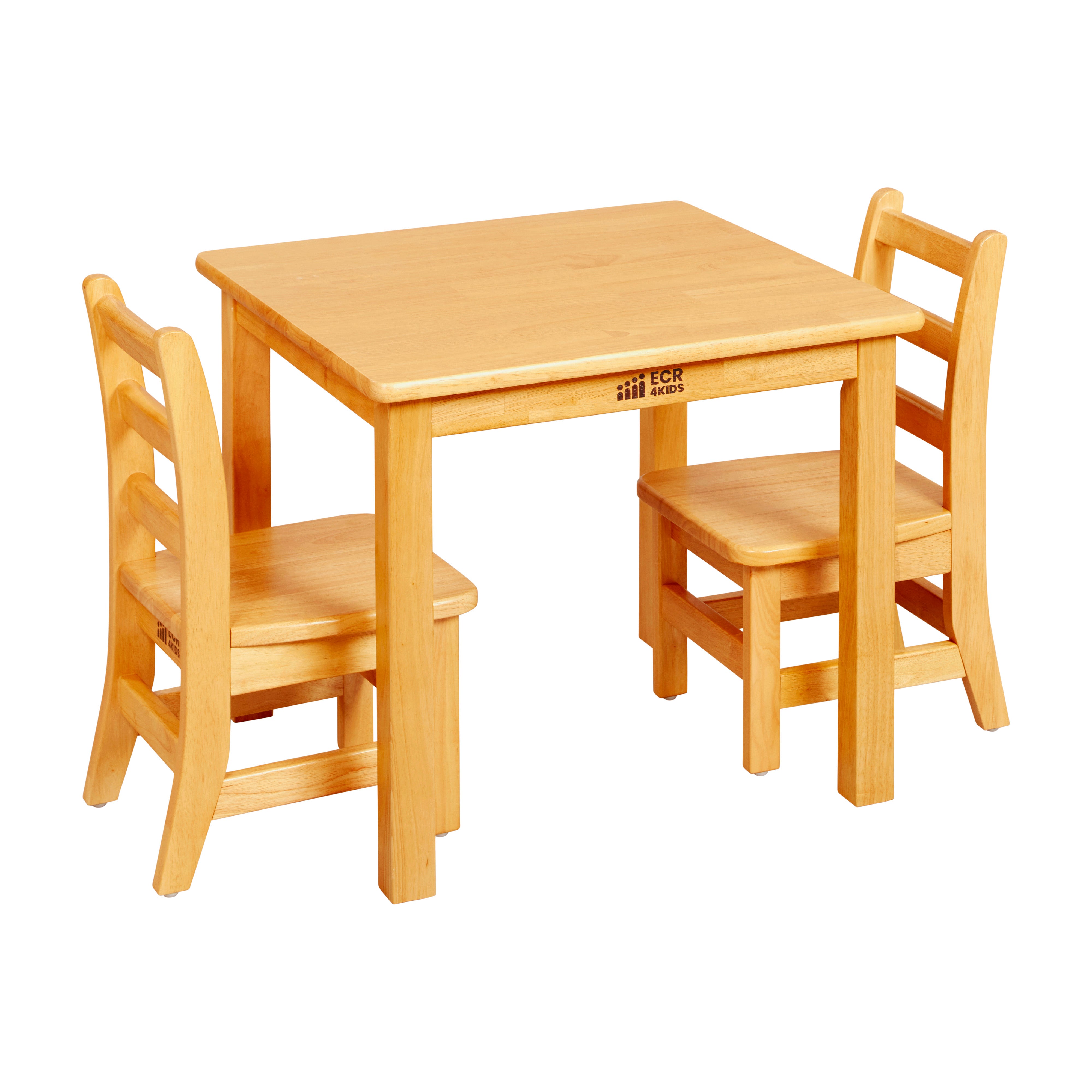 24in x 24in Square Hardwood Table with 20in Legs and Two 10in Chairs, 3-Piece