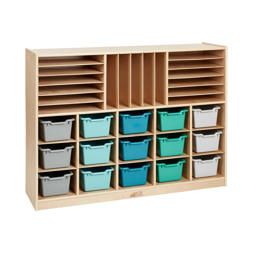 12 Cubby Mobile Tray Cabinet with 15 Scoop Front Storage Bins