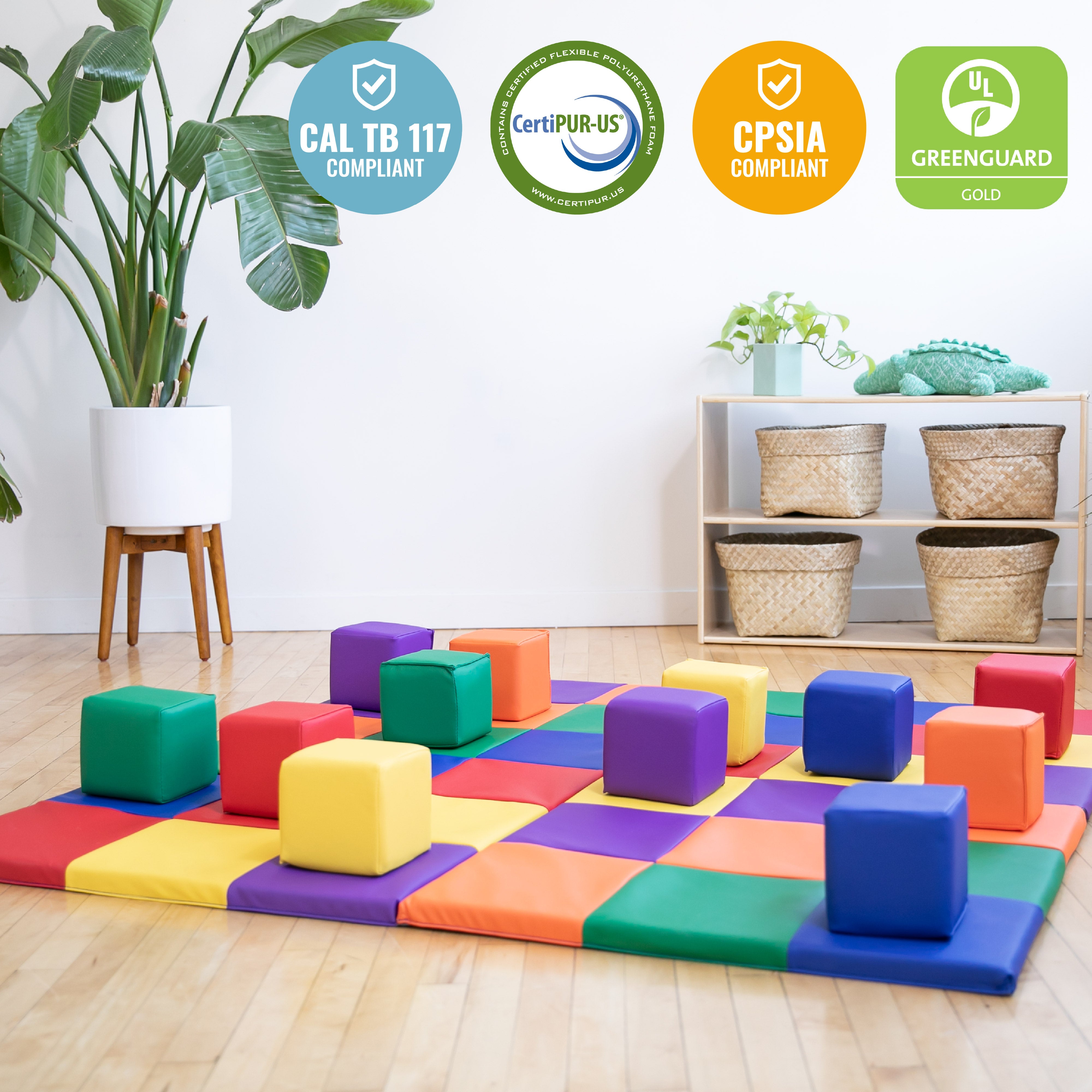 Patchwork Activity Mat and Toddler Blocks, 13-Piece