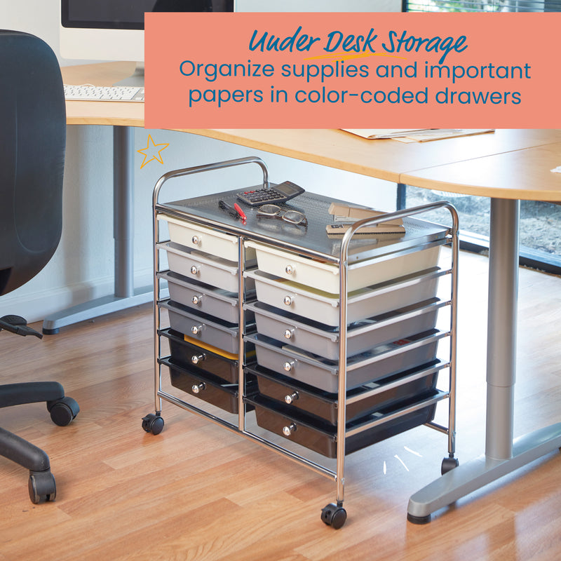 12-Drawer Rolling Storage Cart with Locking Casters, Utility Bin Organizer