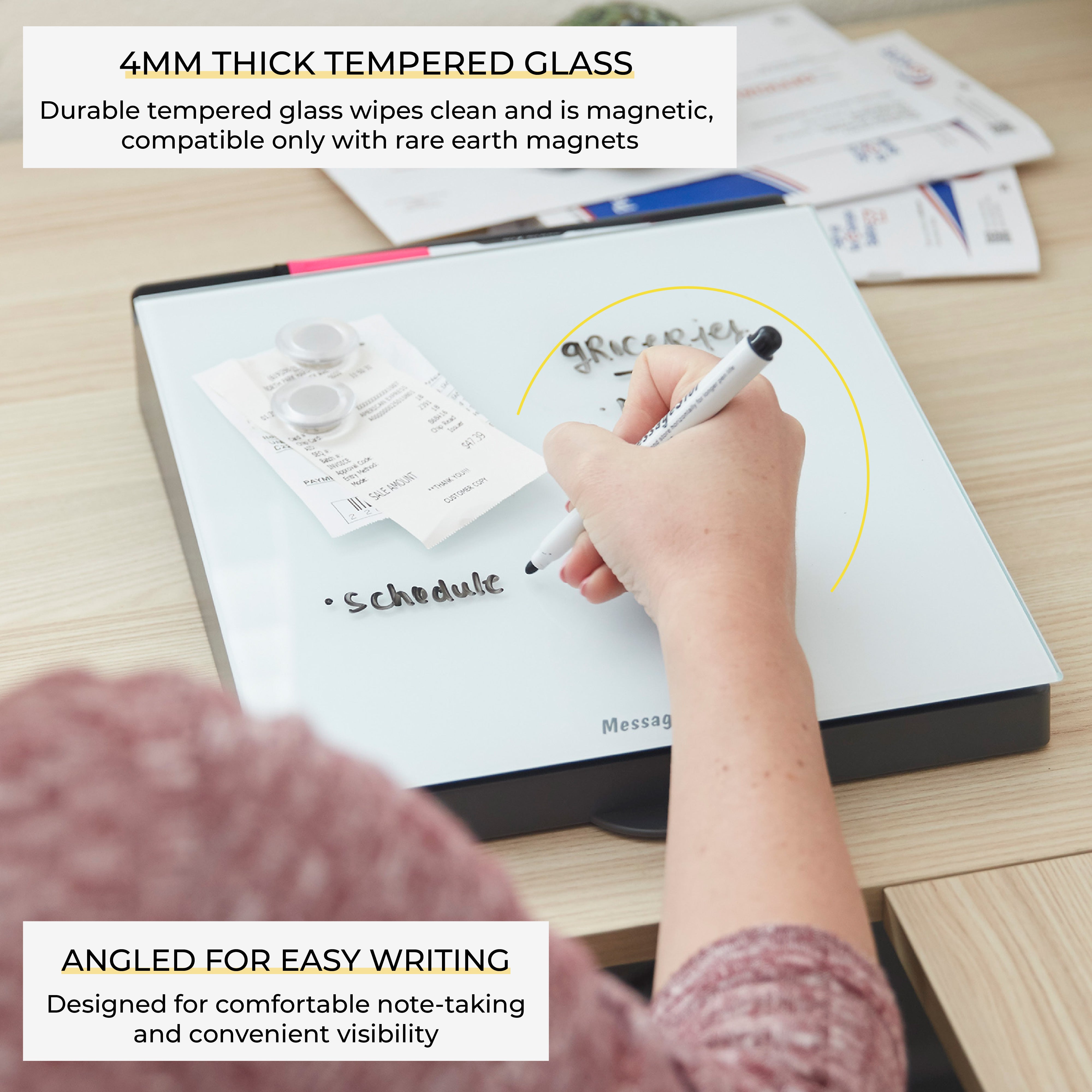 MessageStor Dry-Erase Glass Board Memo Station