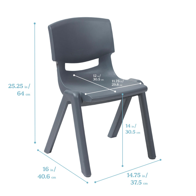 Plastic School Stack Chair for Indoors and Outdoors, Flexible Seating, 14in Seat Height, 4-Pack