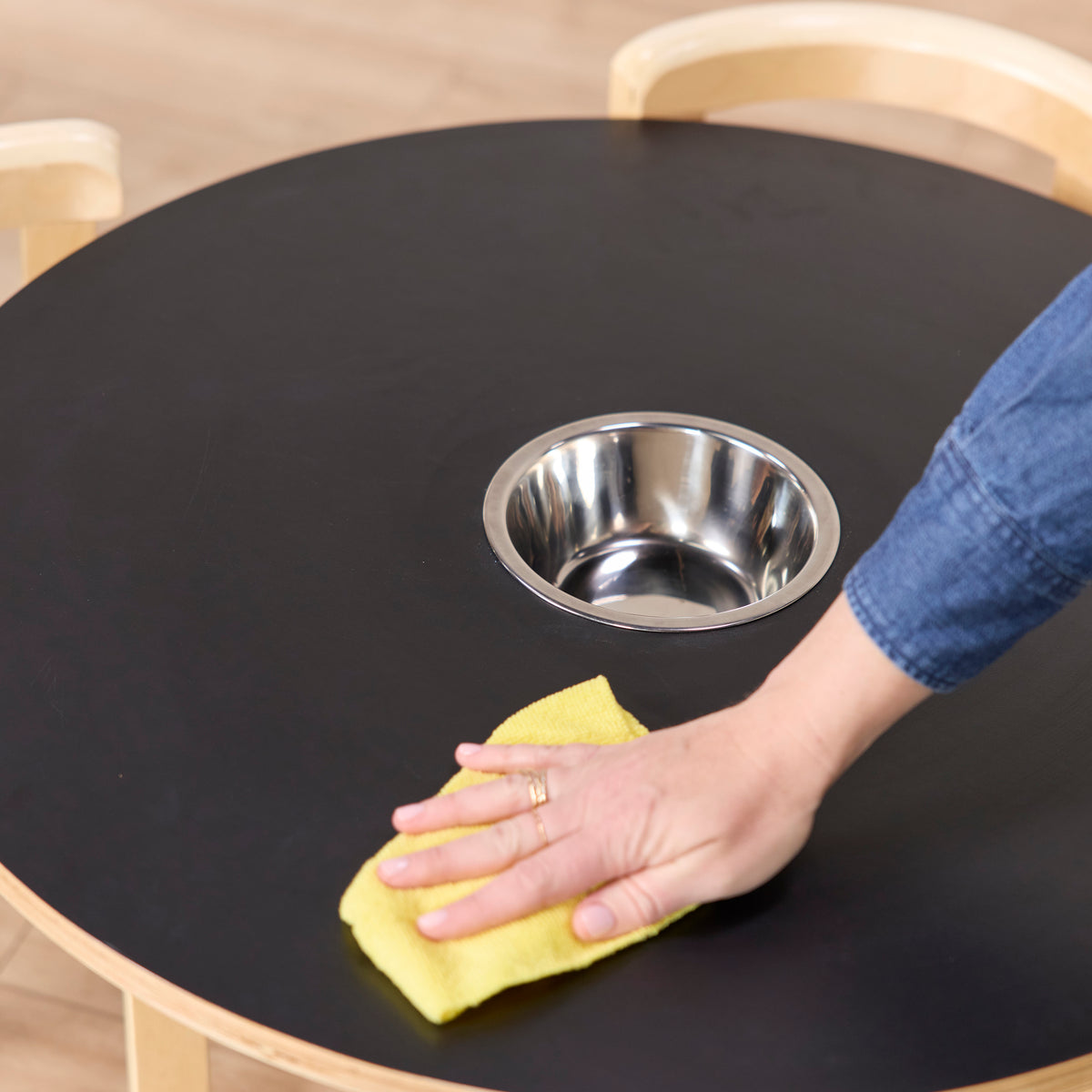 Round Bentwood Chalkboard Table and Curved Back Chair Set, 5-Piece