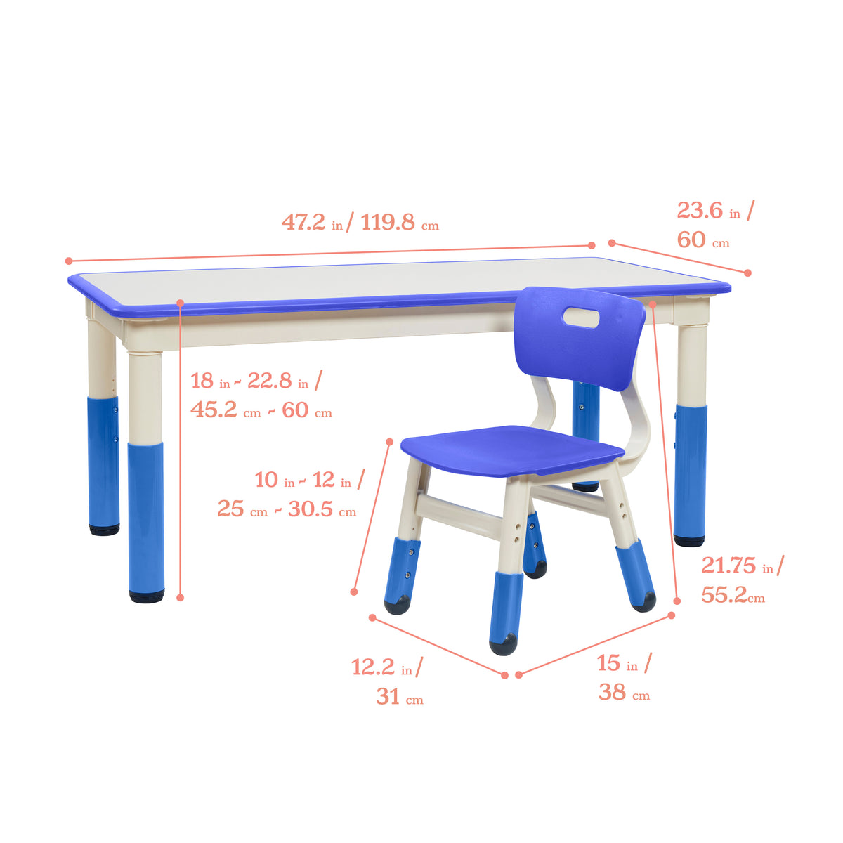 Dry-Erase Rectangular Activity Table with Six Chairs, 7-Piece