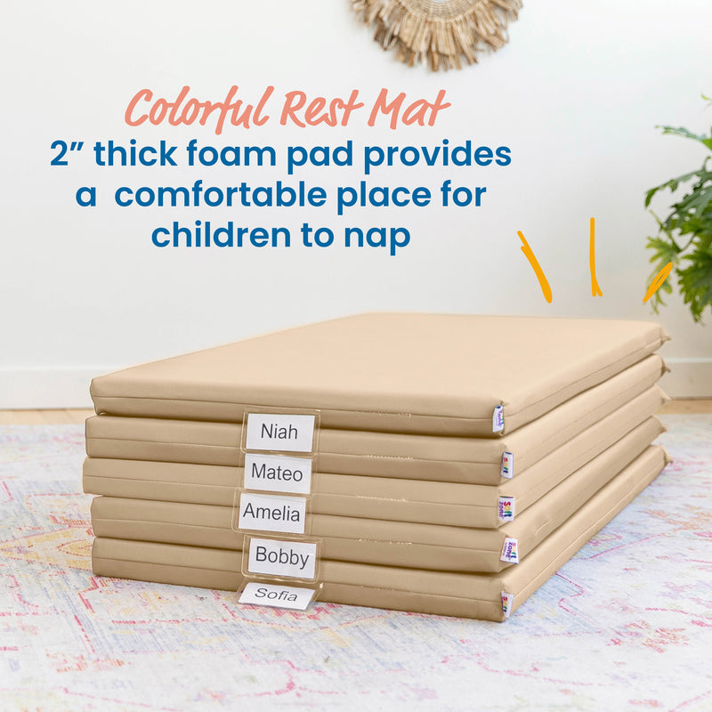 Rainbow Rest Nap Mats, Clear Name Tag Holder, 2in Thick - 5-Pack