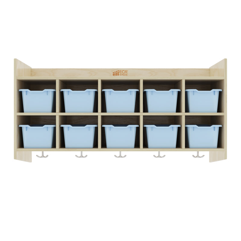 10-Section Hanging Coat Locker with Shelf and 10 Scoop Front Storage Bins